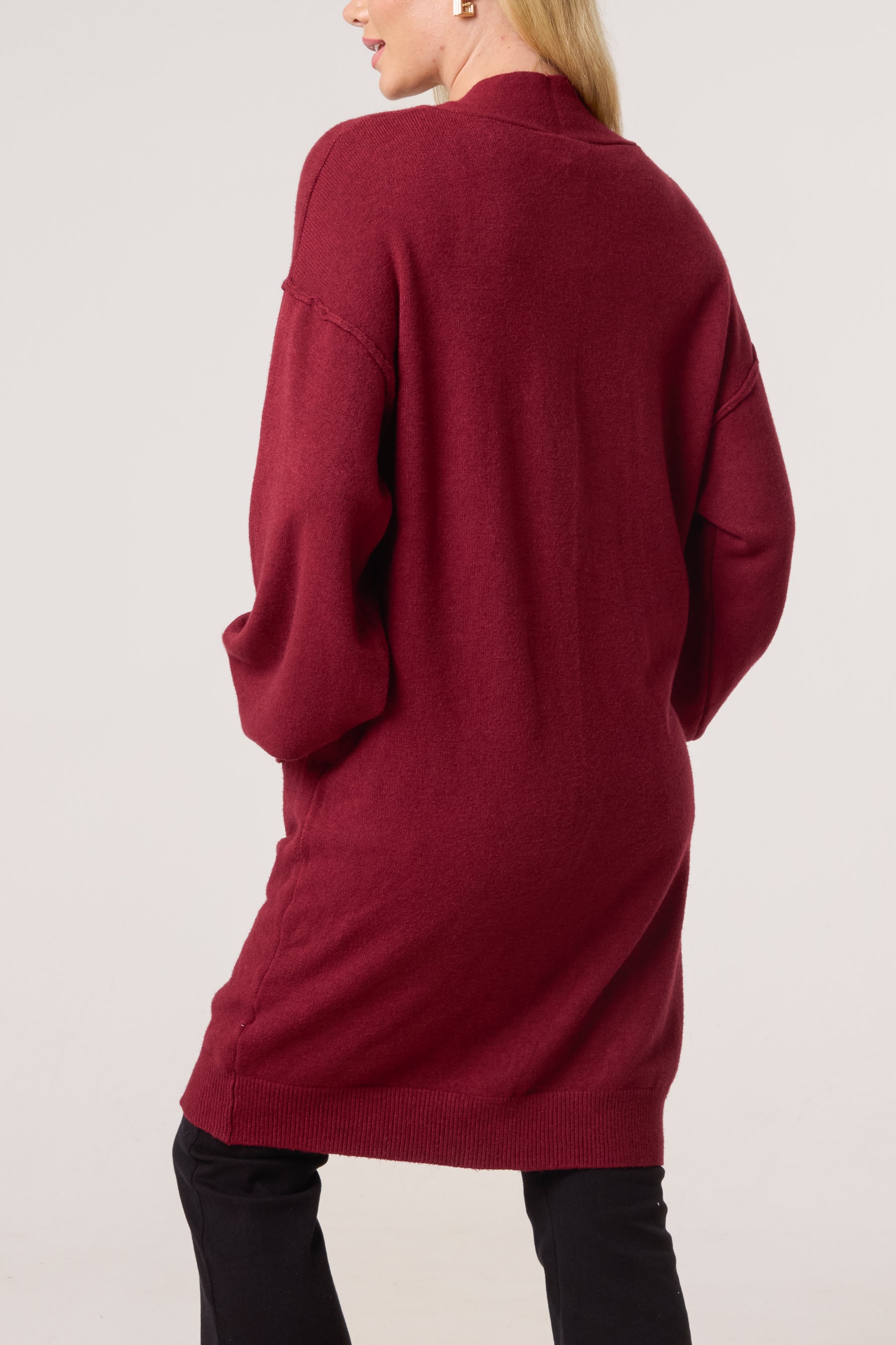 Longline Broch Detail Pockets Cardigan