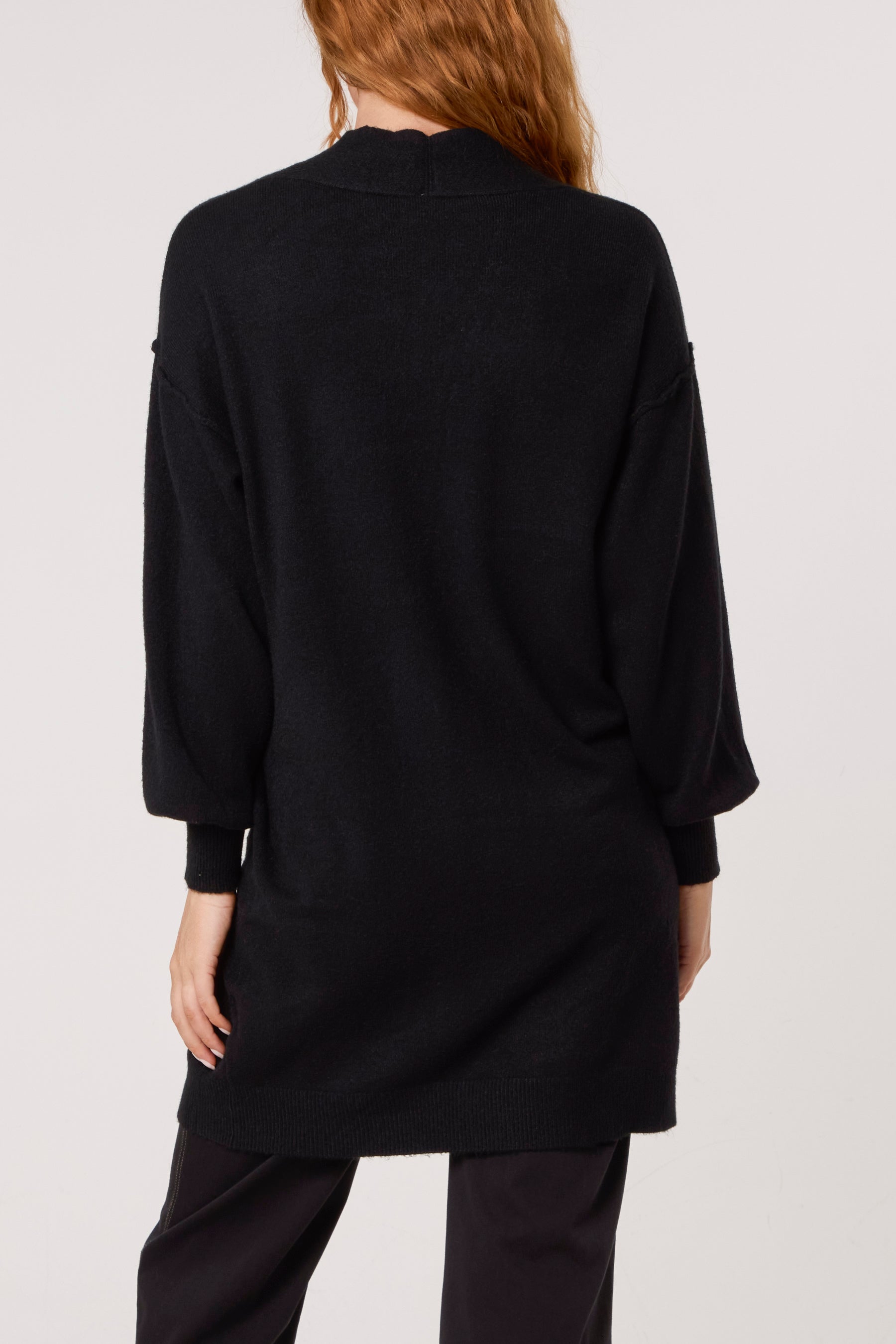 Longline Broch Detail Pockets Cardigan