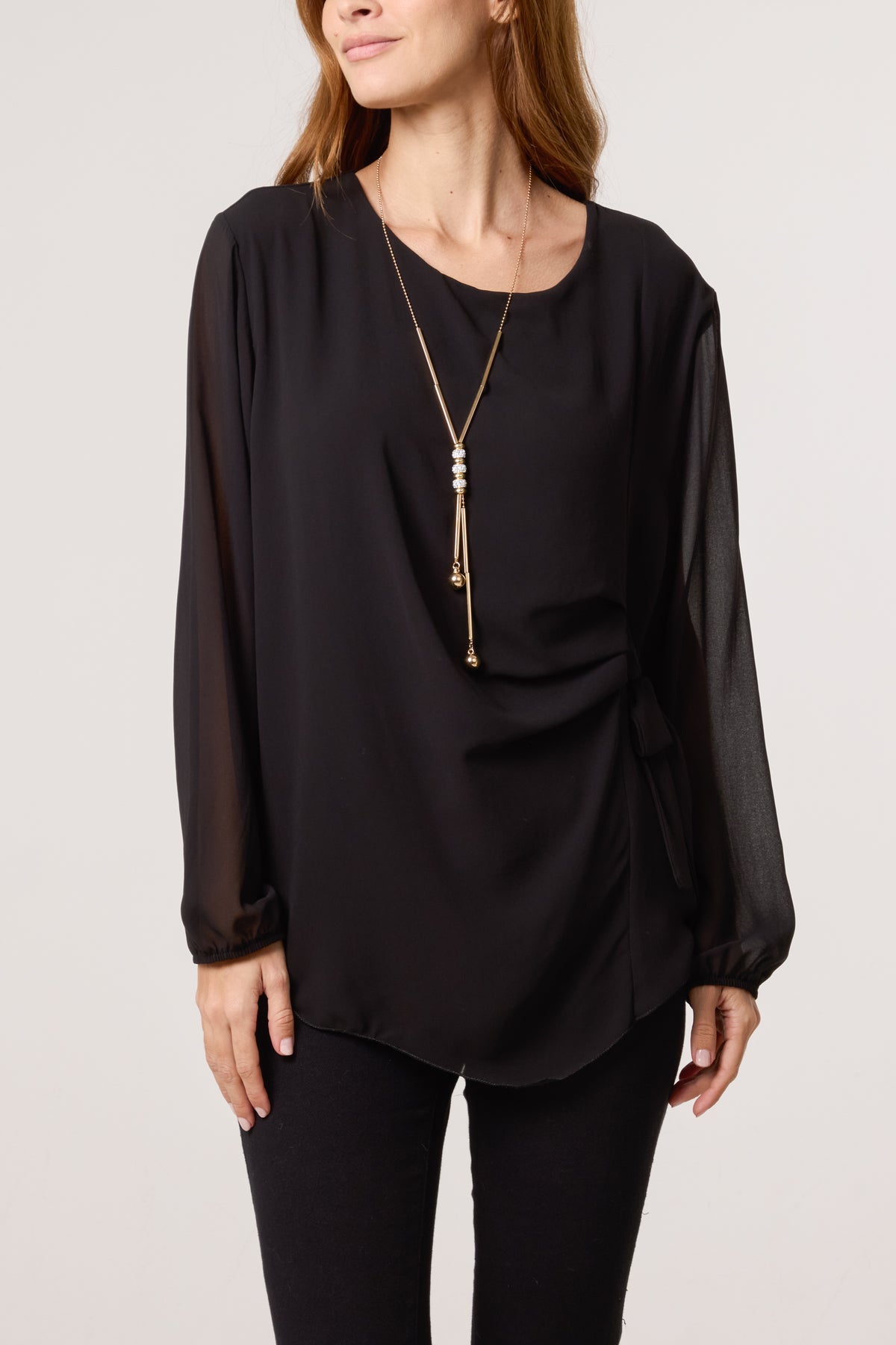 Necklace Tie Side Chiffon Blouse