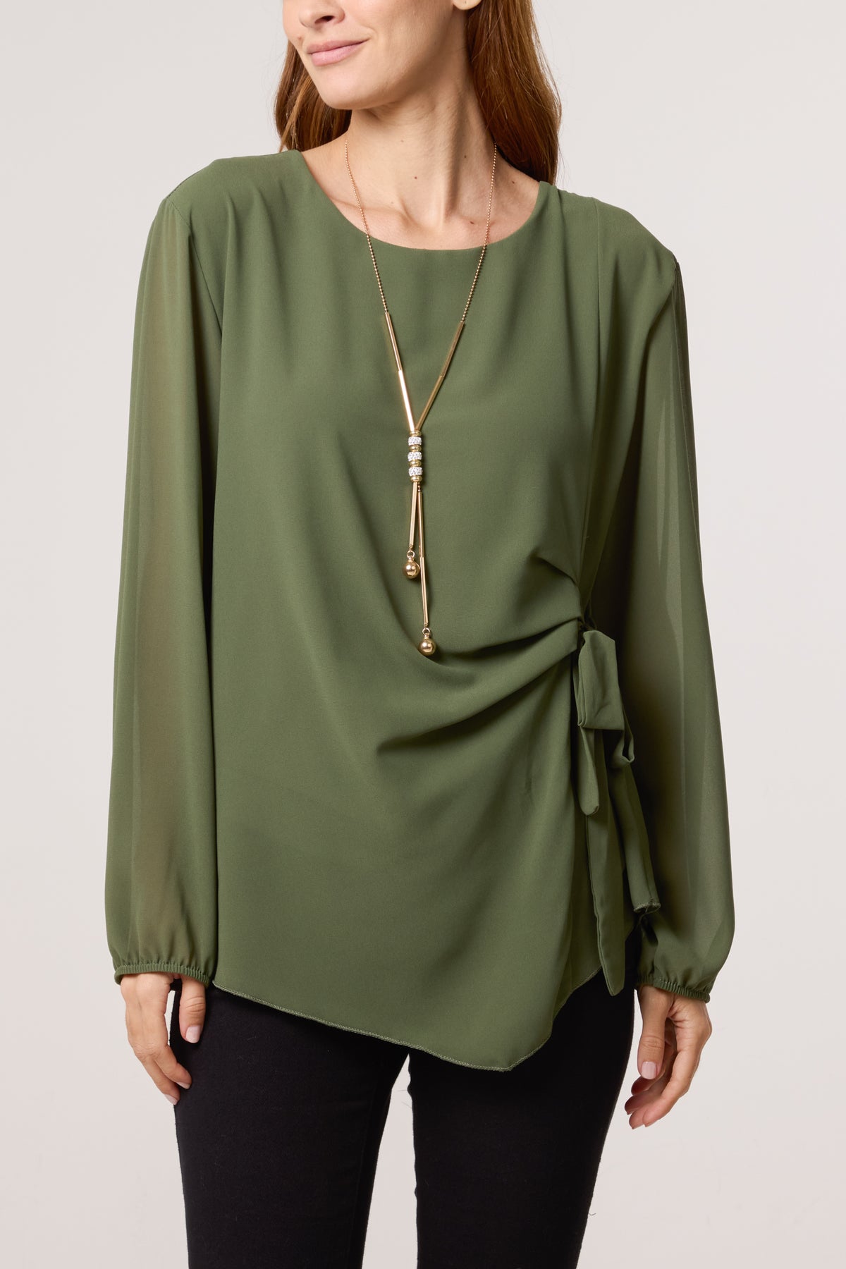 Necklace Tie Side Chiffon Blouse