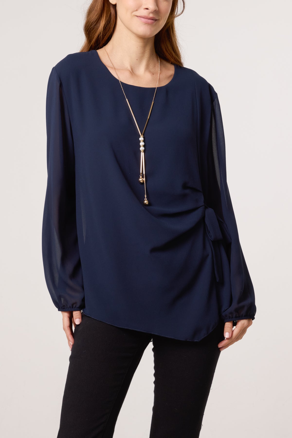 Necklace Tie Side Chiffon Blouse