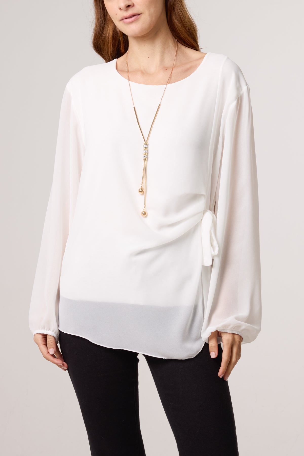 Necklace Tie Side Chiffon Blouse