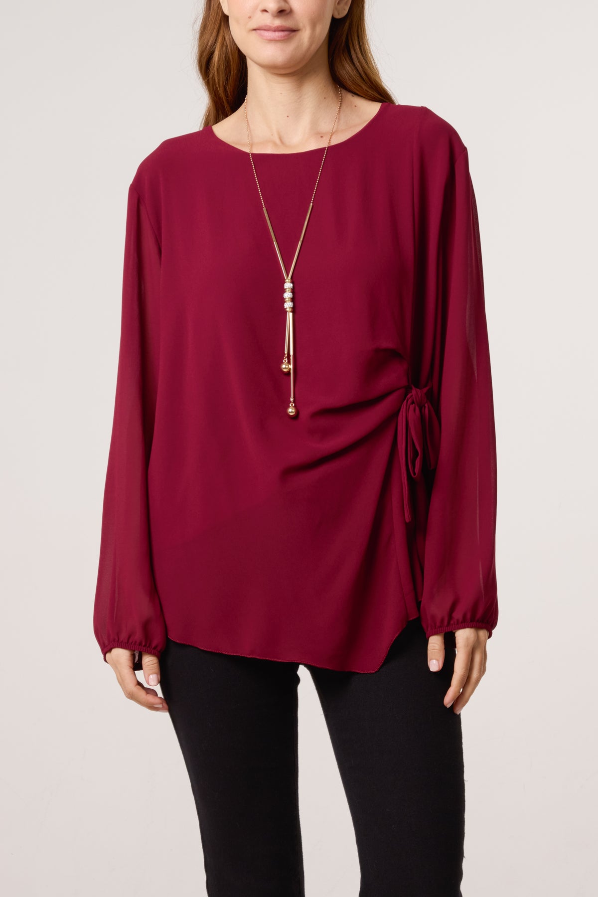 Necklace Tie Side Chiffon Blouse