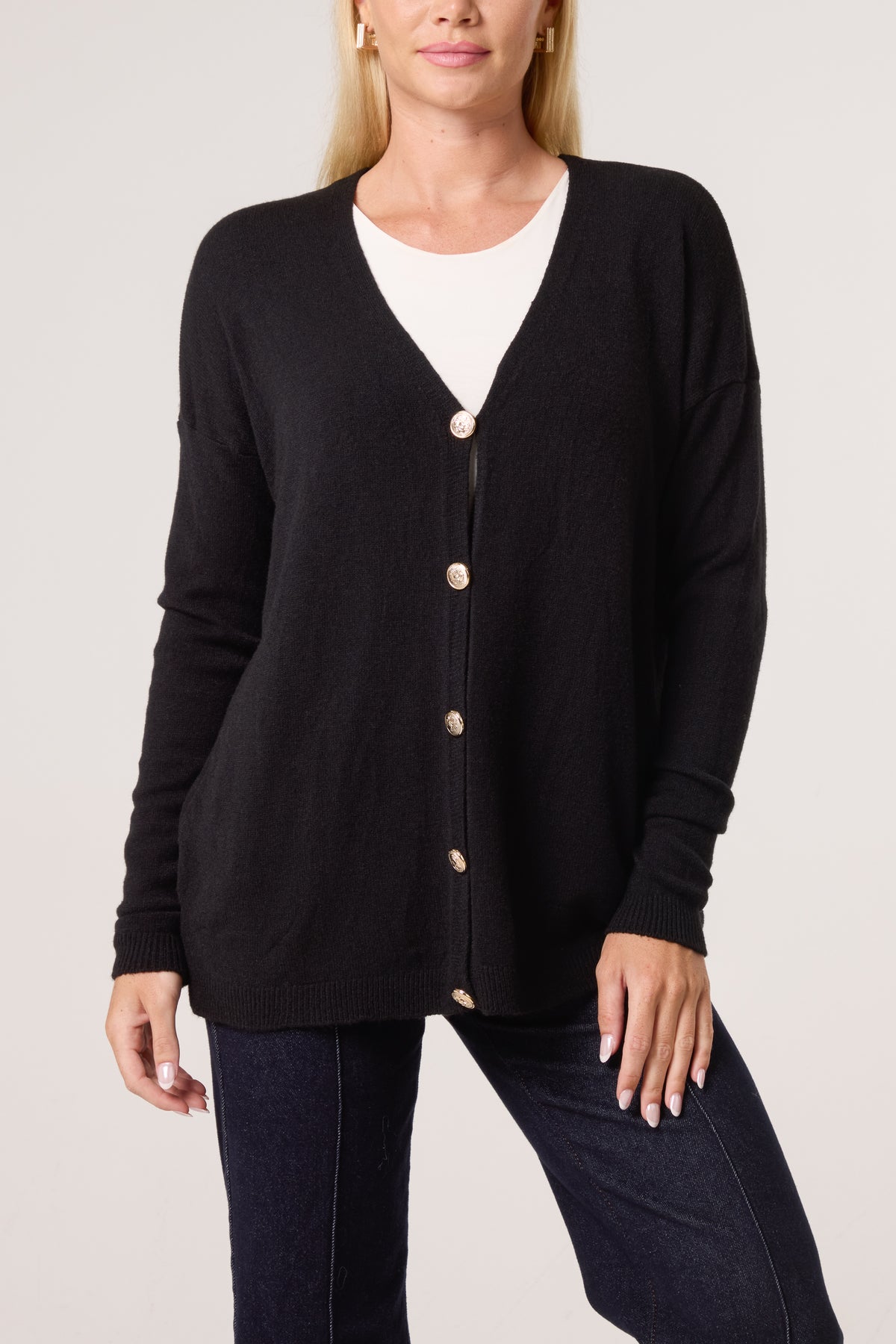 Gold Buttons Long Sleeve Cardigan