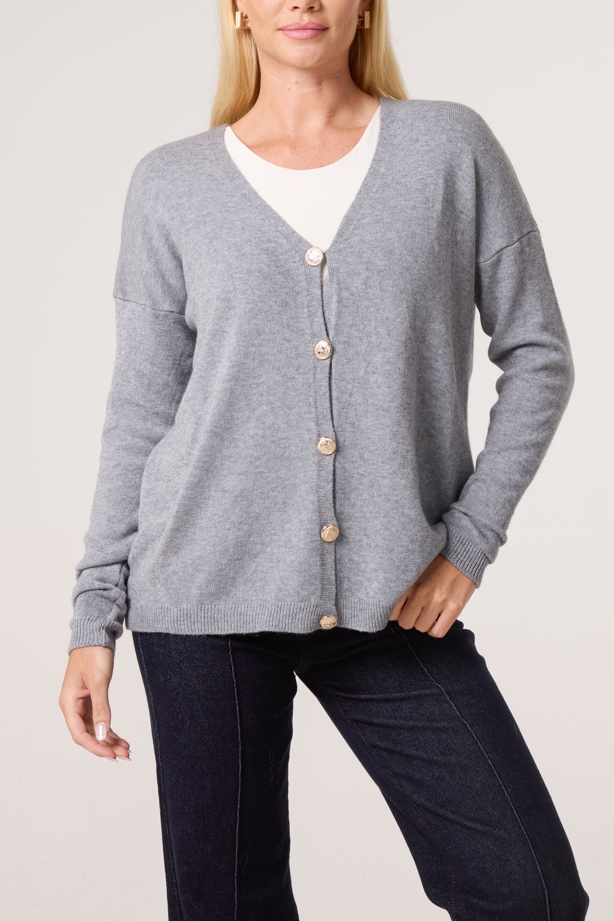 Gold Buttons Long Sleeve Cardigan