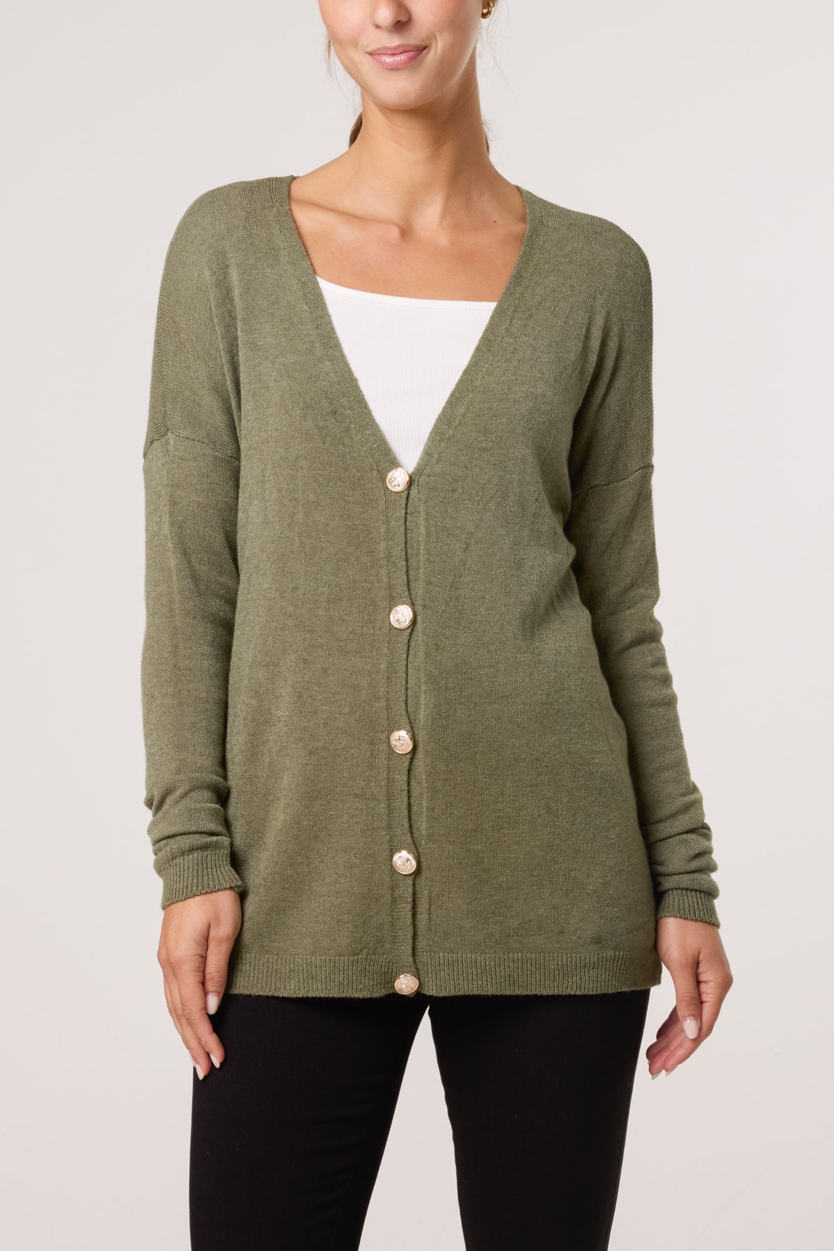 Gold Buttons Long Sleeve Cardigan