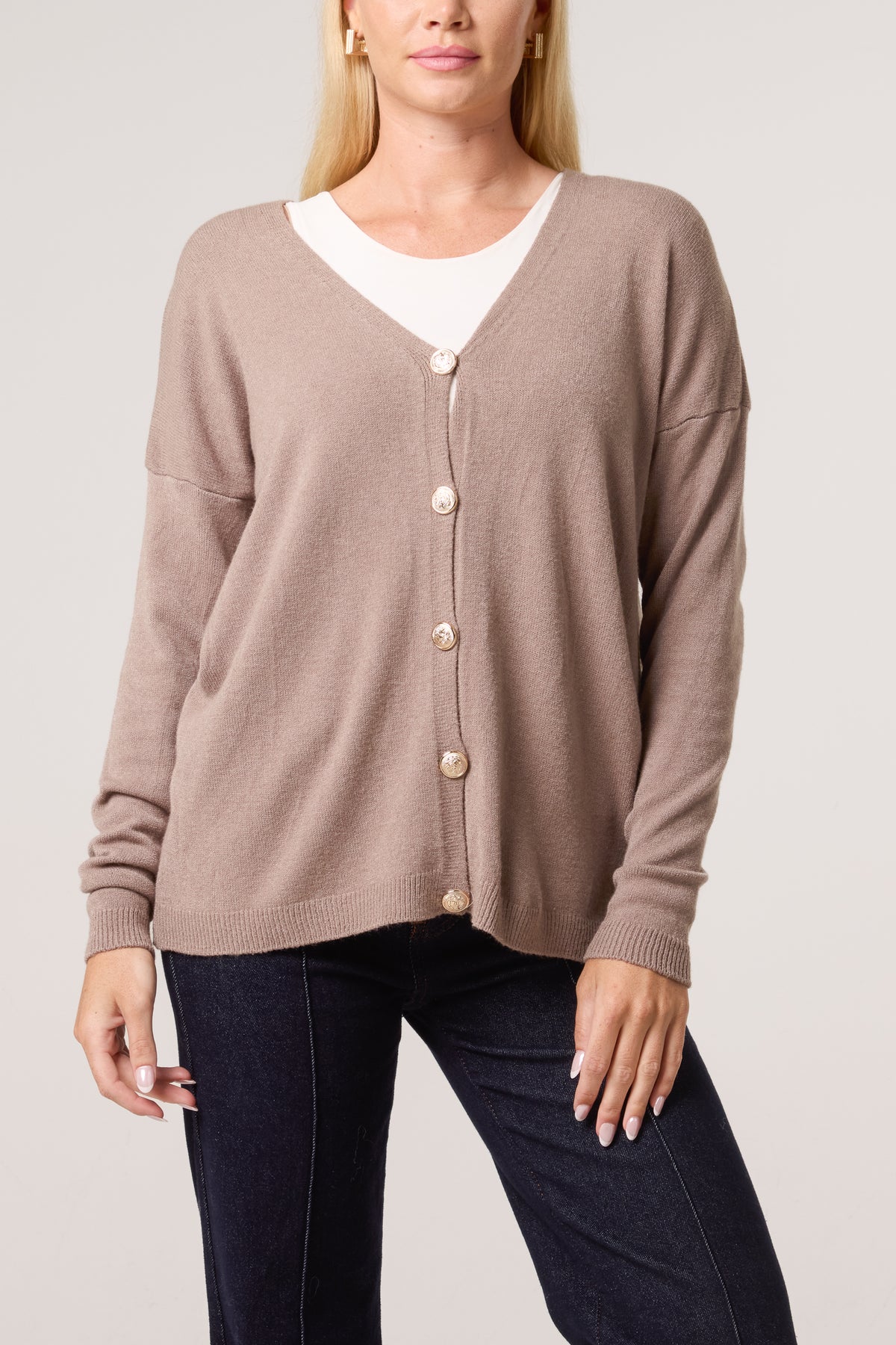 Gold Buttons Long Sleeve Cardigan