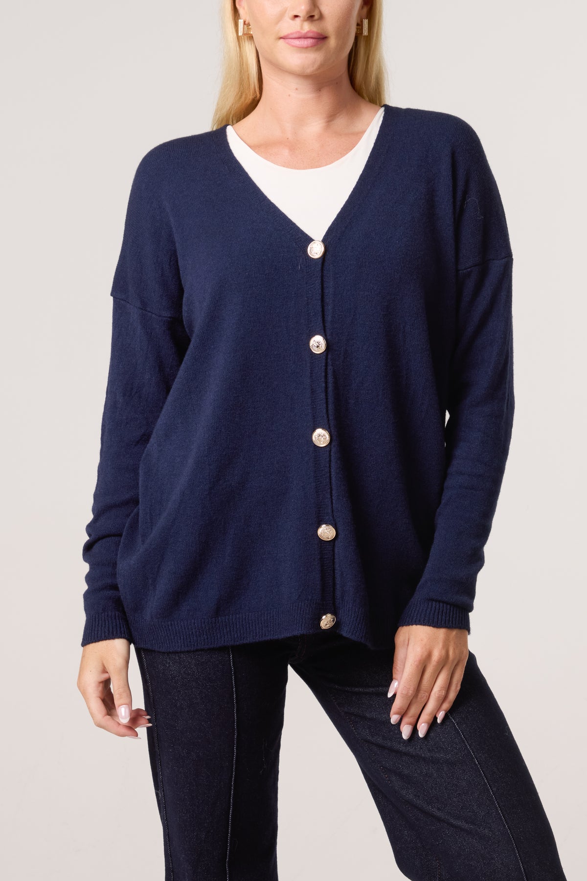 Gold Buttons Long Sleeve Cardigan