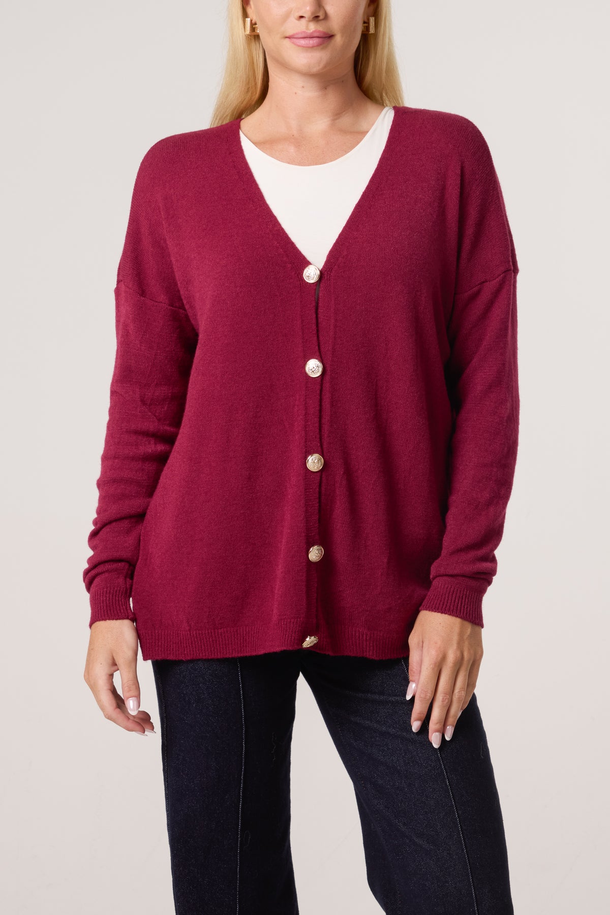 Gold Buttons Long Sleeve Cardigan