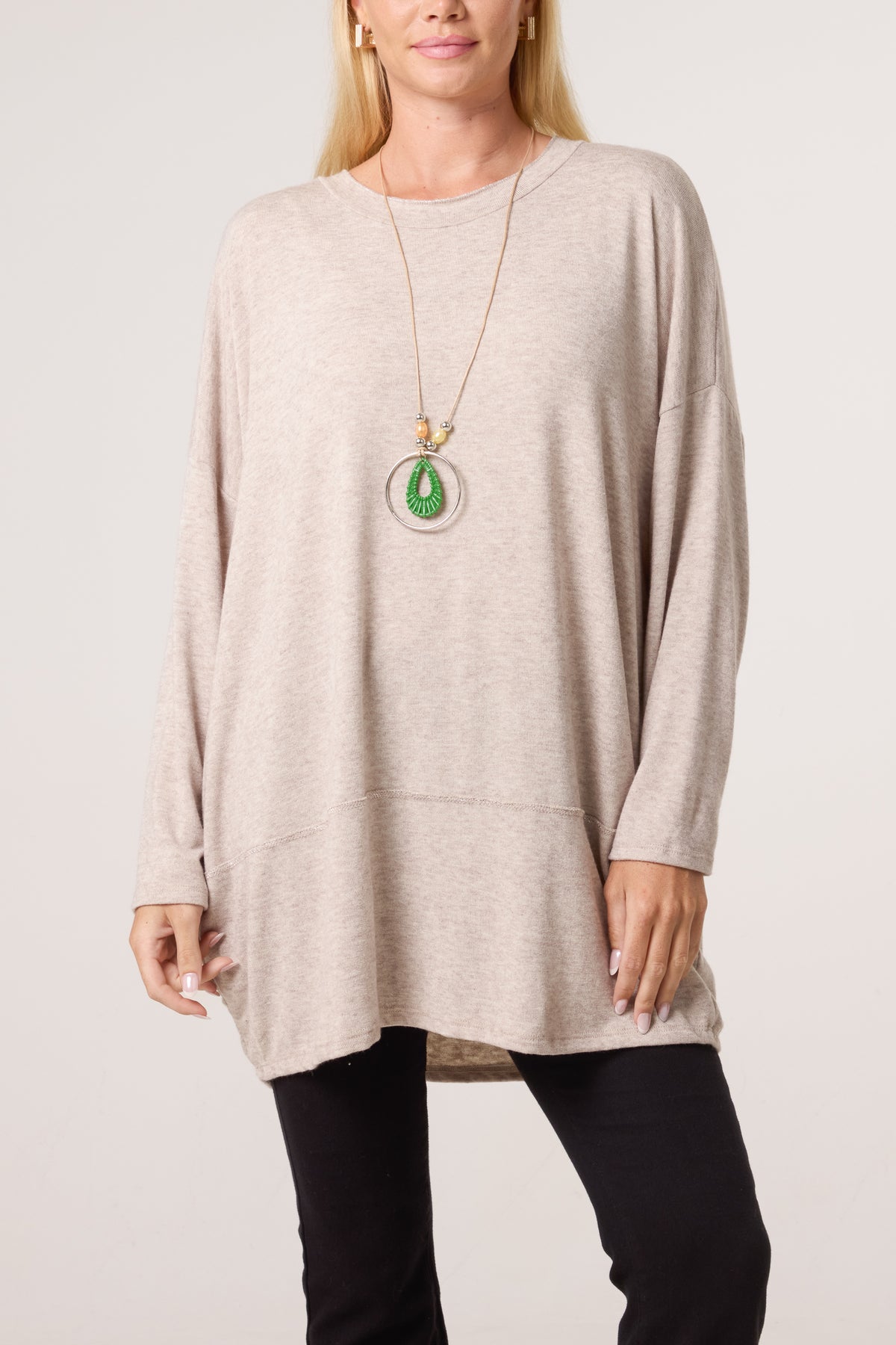 Necklace Lurex Trim Fine Knit Jumper