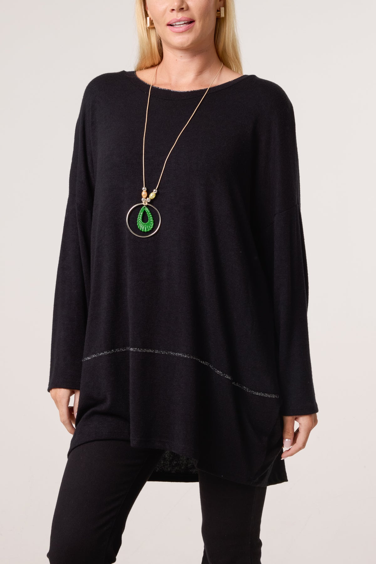 Necklace Lurex Trim Fine Knit Jumper
