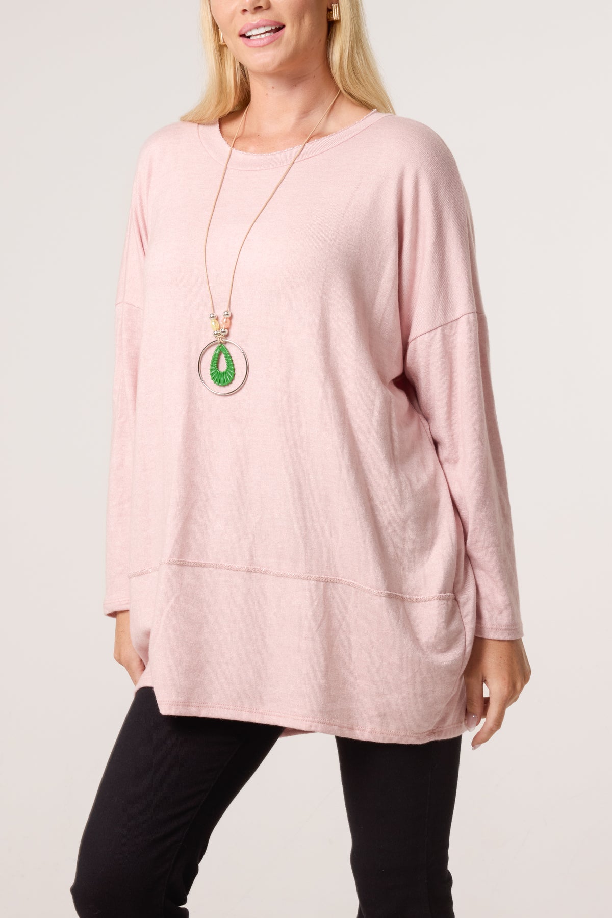 Necklace Lurex Trim Fine Knit Jumper