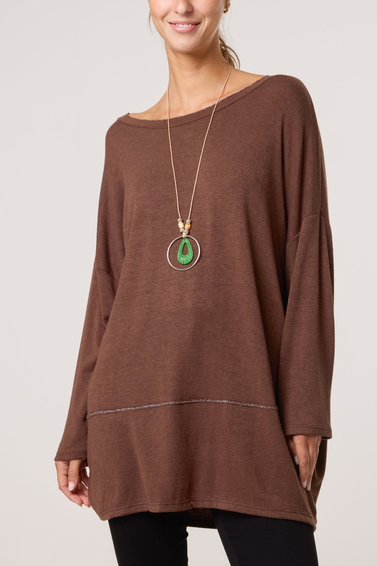 Necklace Lurex Trim Fine Knit Jumper