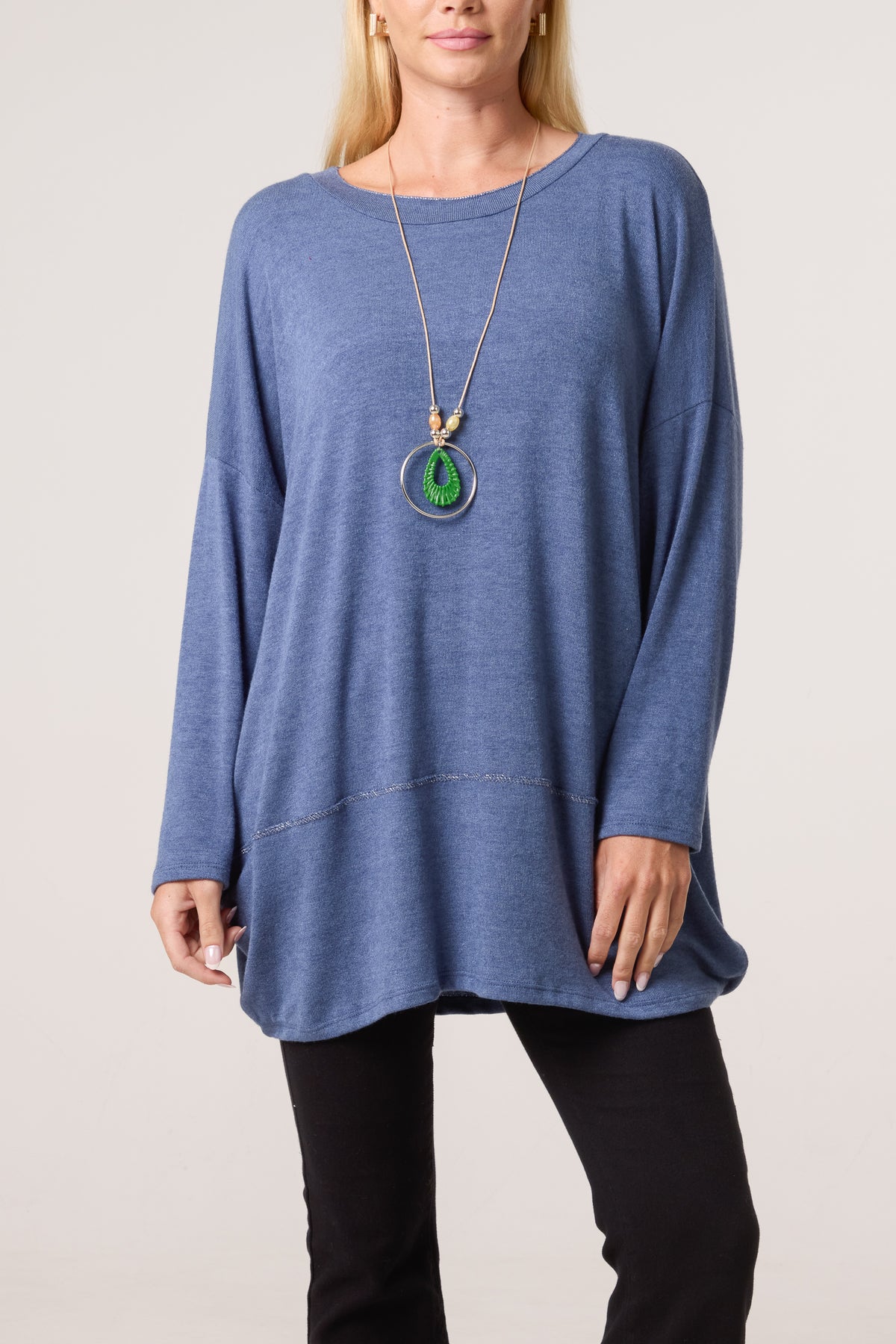 Necklace Lurex Trim Fine Knit Jumper