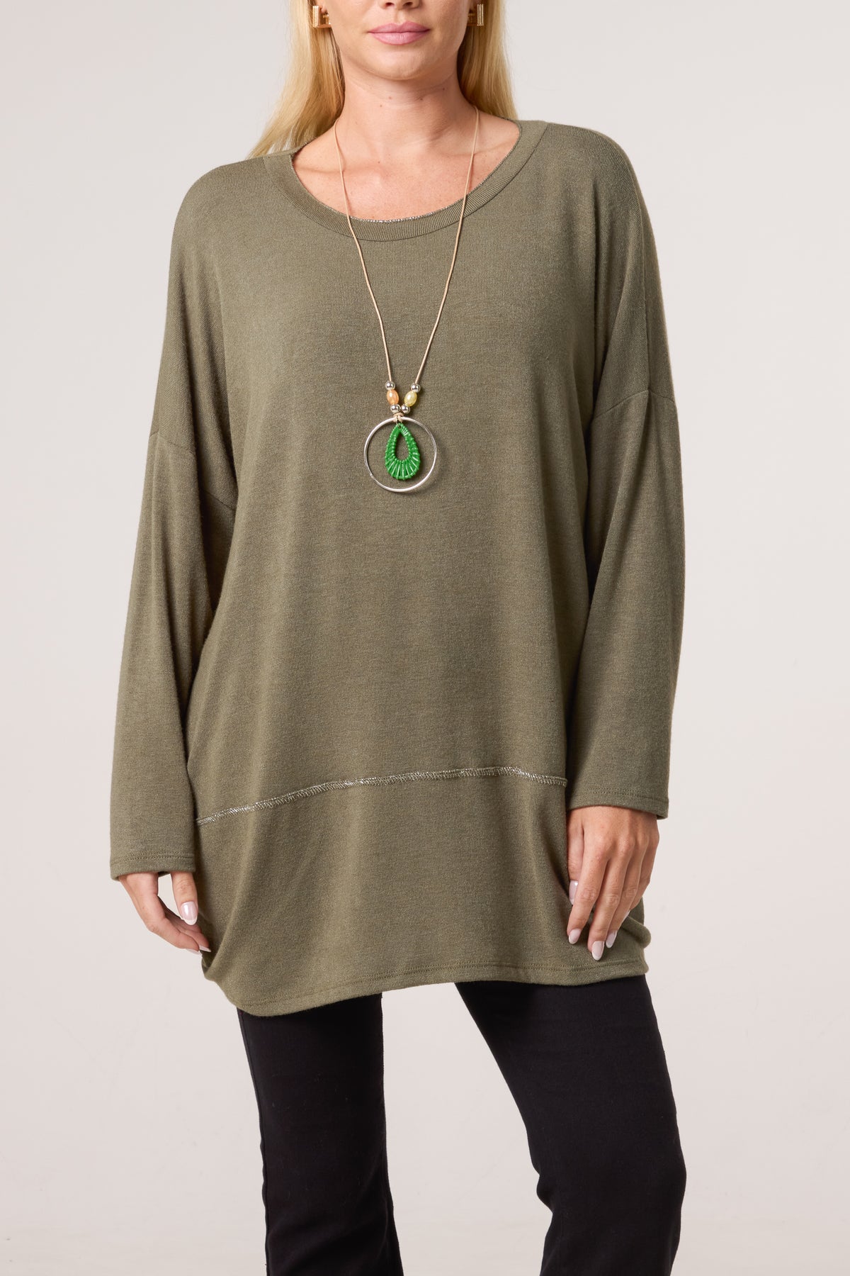 Necklace Lurex Trim Fine Knit Jumper