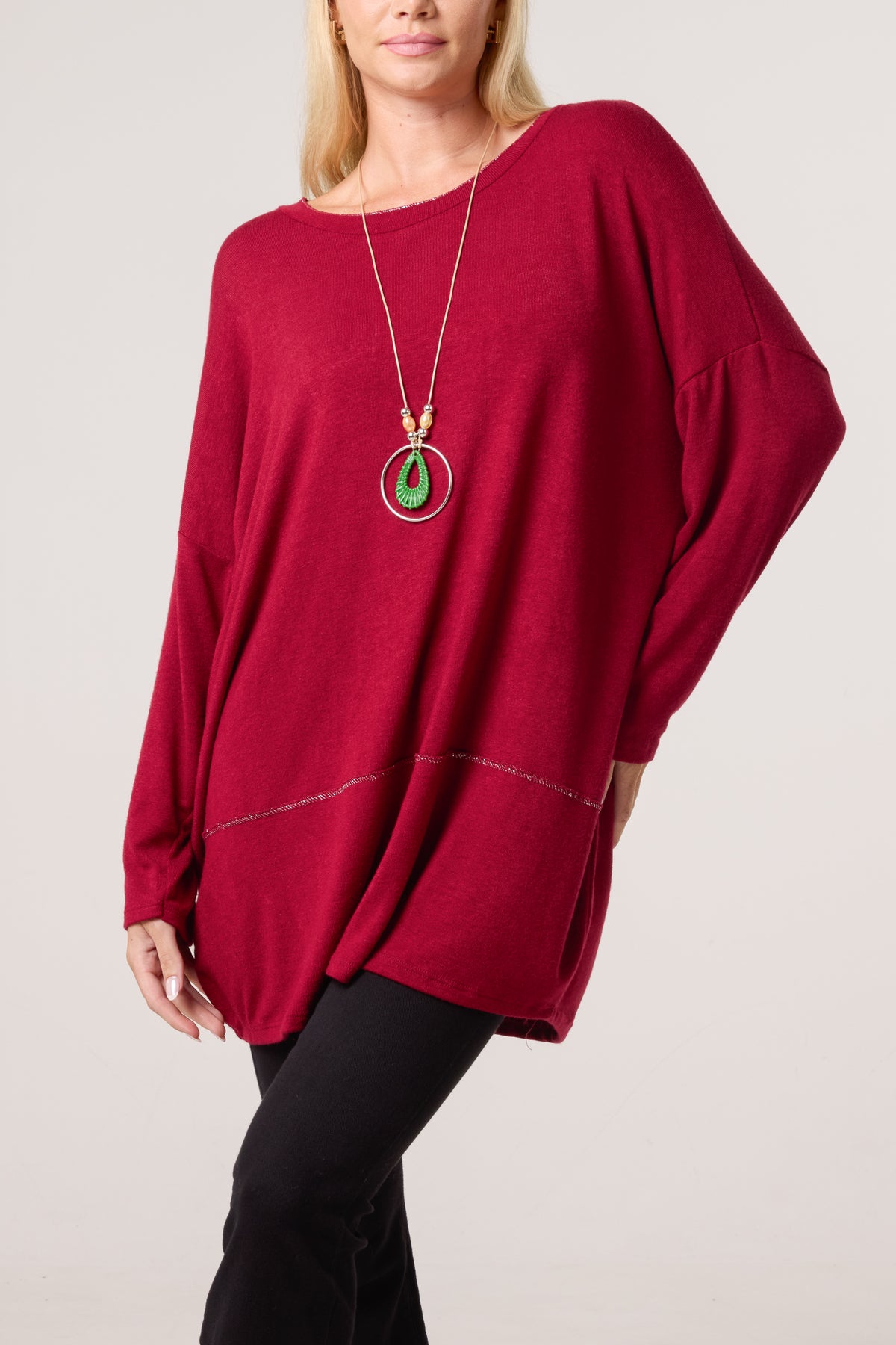 Necklace Lurex Trim Fine Knit Jumper