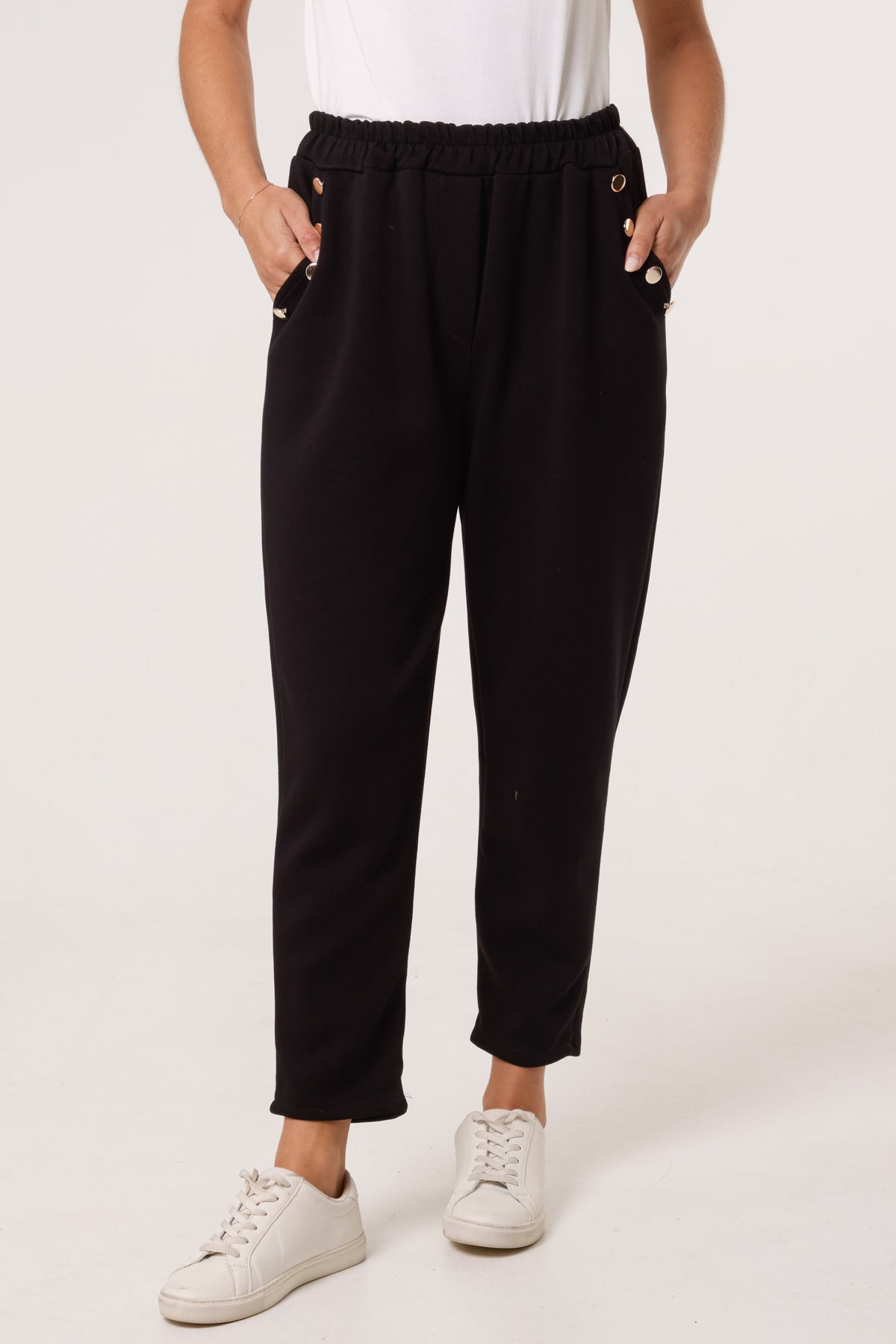 Gold Button Detail Soft Touch Trousers