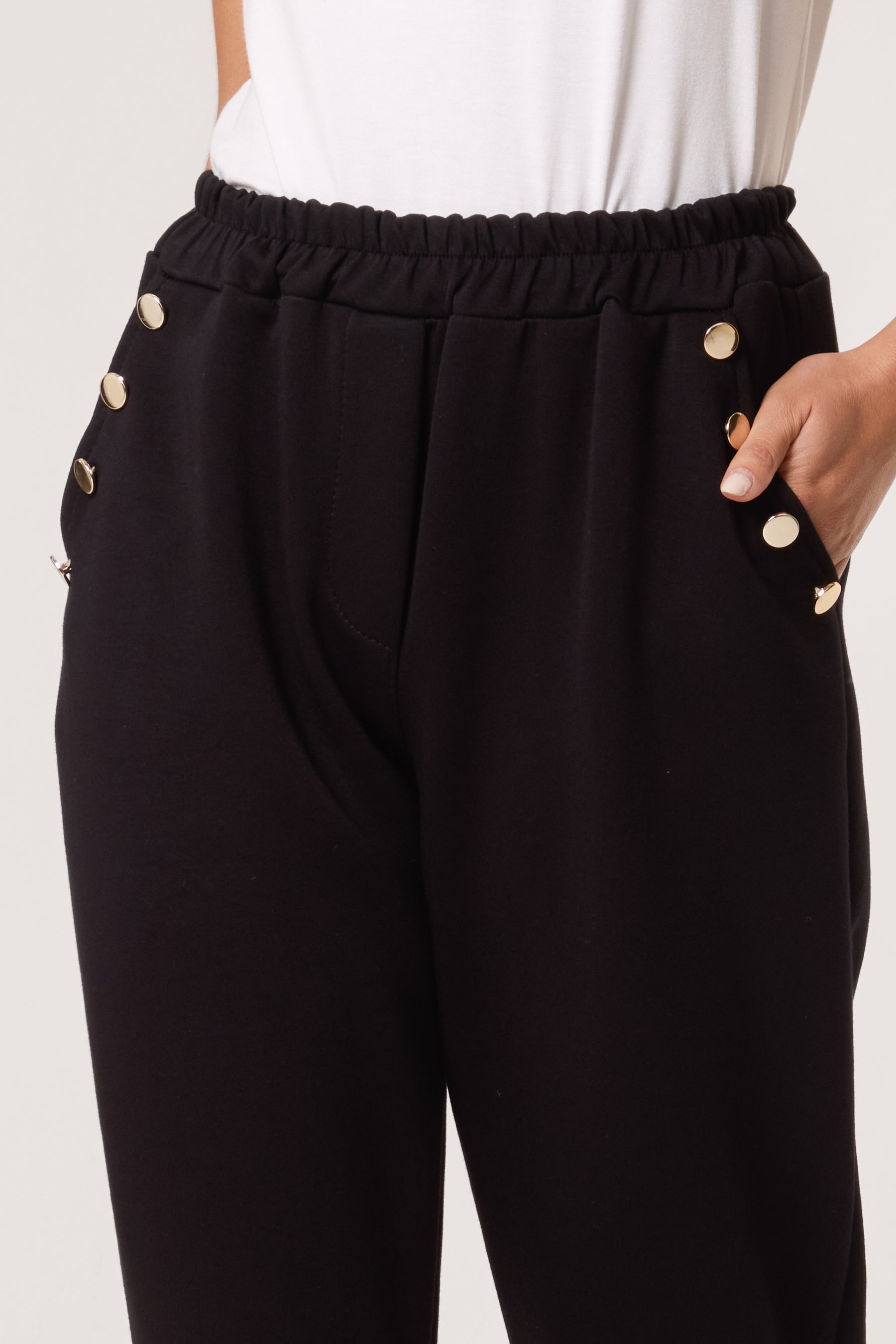 Gold Button Detail Soft Touch Trousers