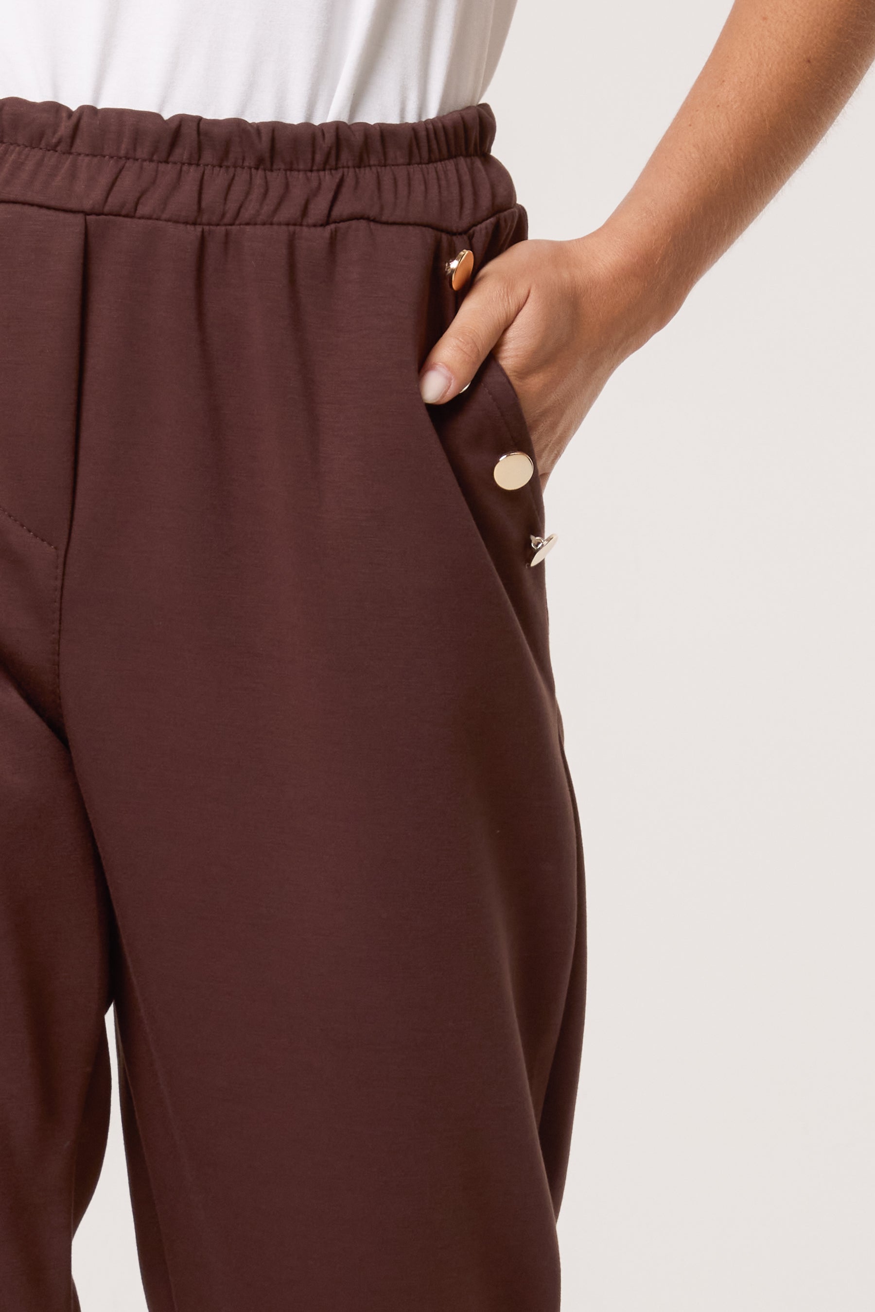 Gold Button Detail Soft Touch Trousers