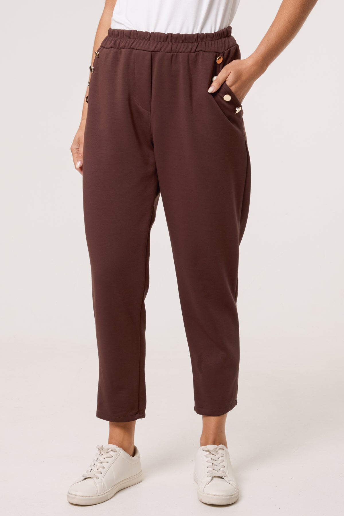 Gold Button Detail Soft Touch Trousers