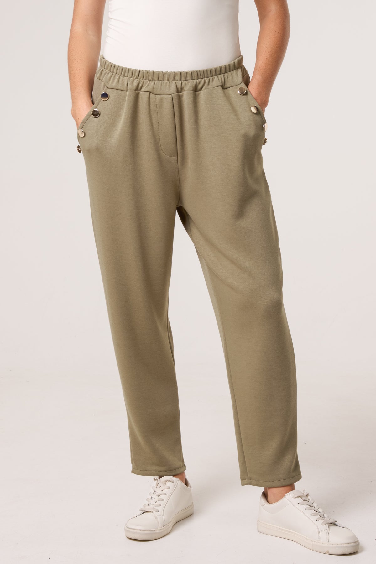 Gold Button Detail Soft Touch Trousers