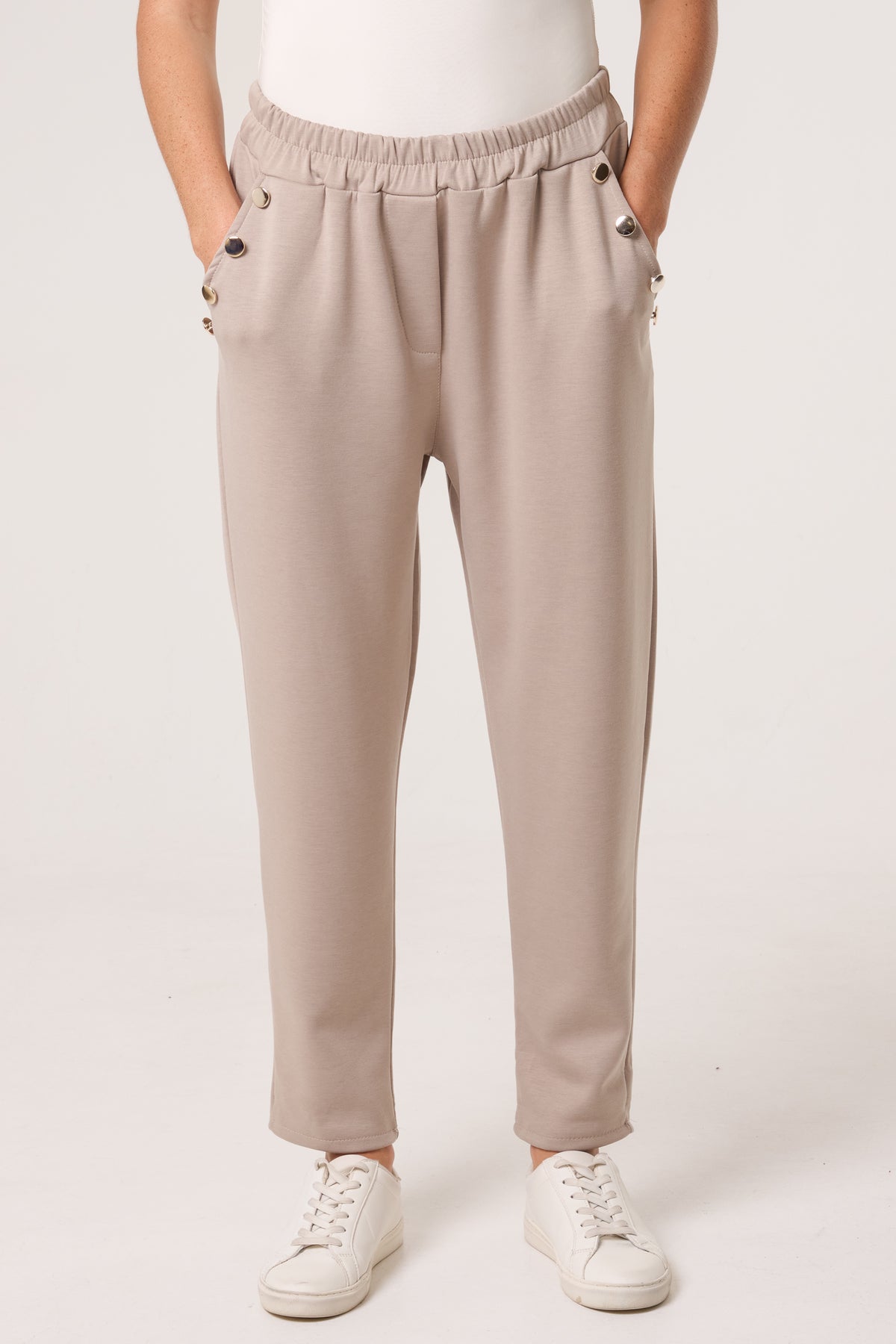 Gold Button Detail Soft Touch Trousers