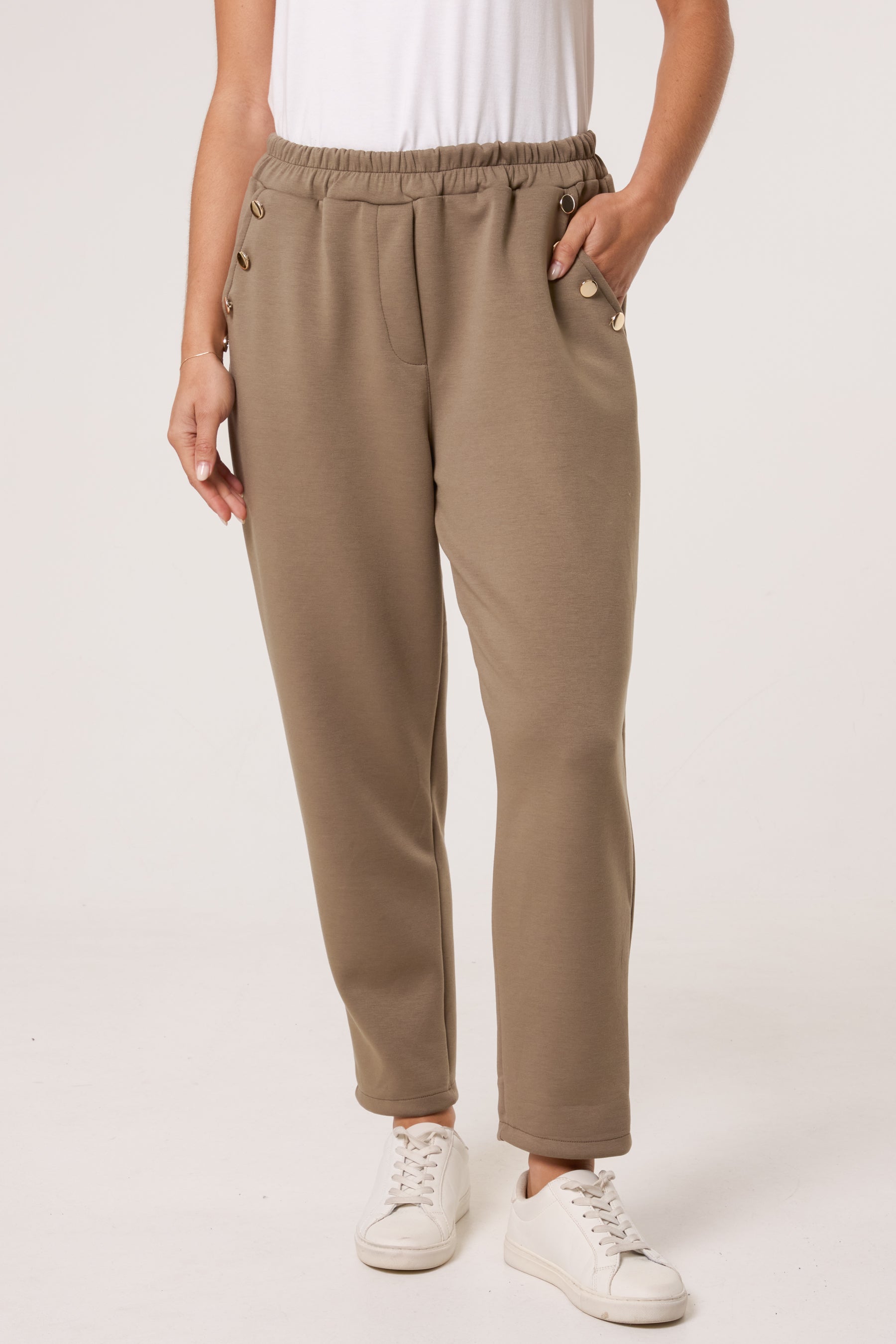 Gold Button Detail Soft Touch Trousers