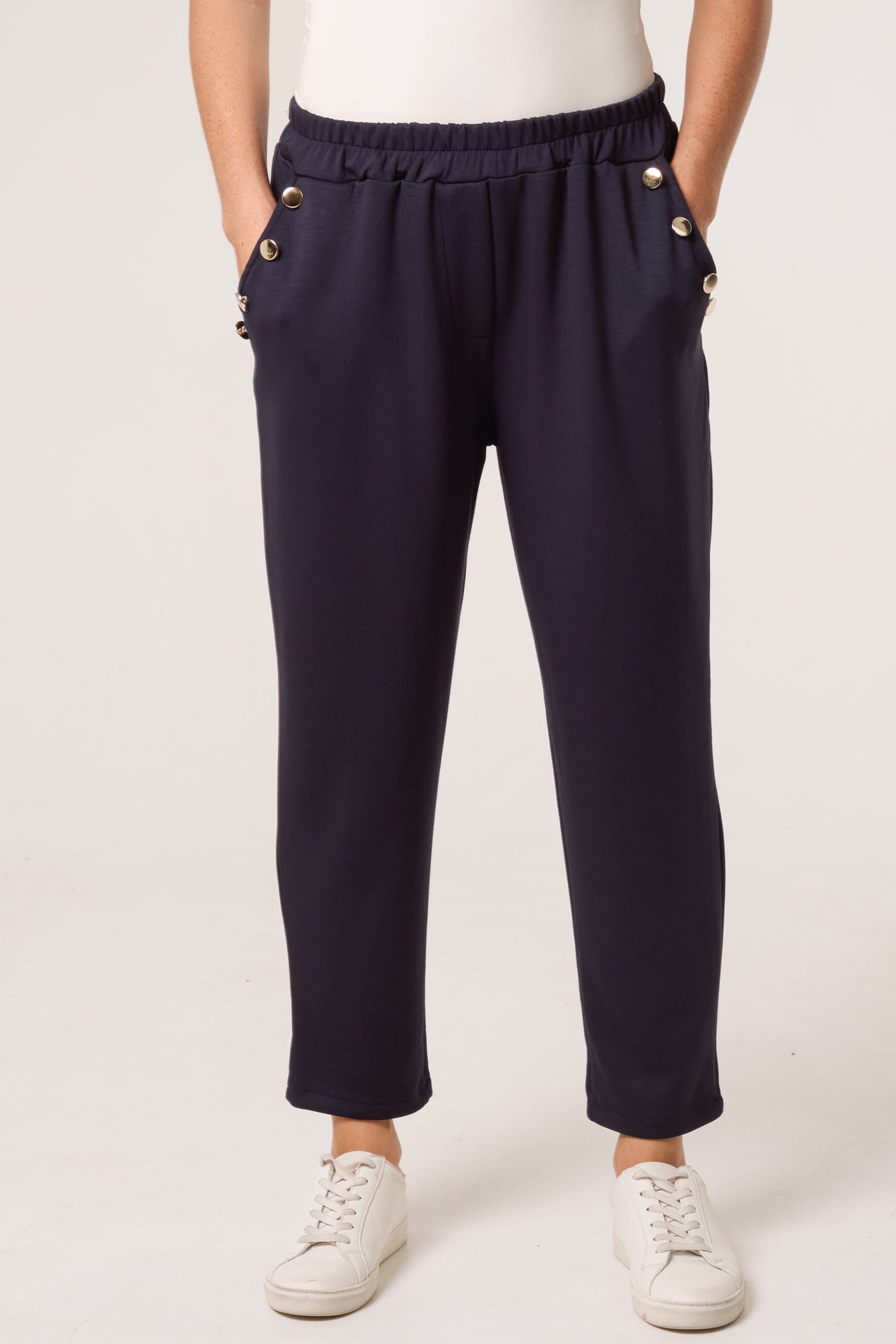 Gold Button Detail Soft Touch Trousers