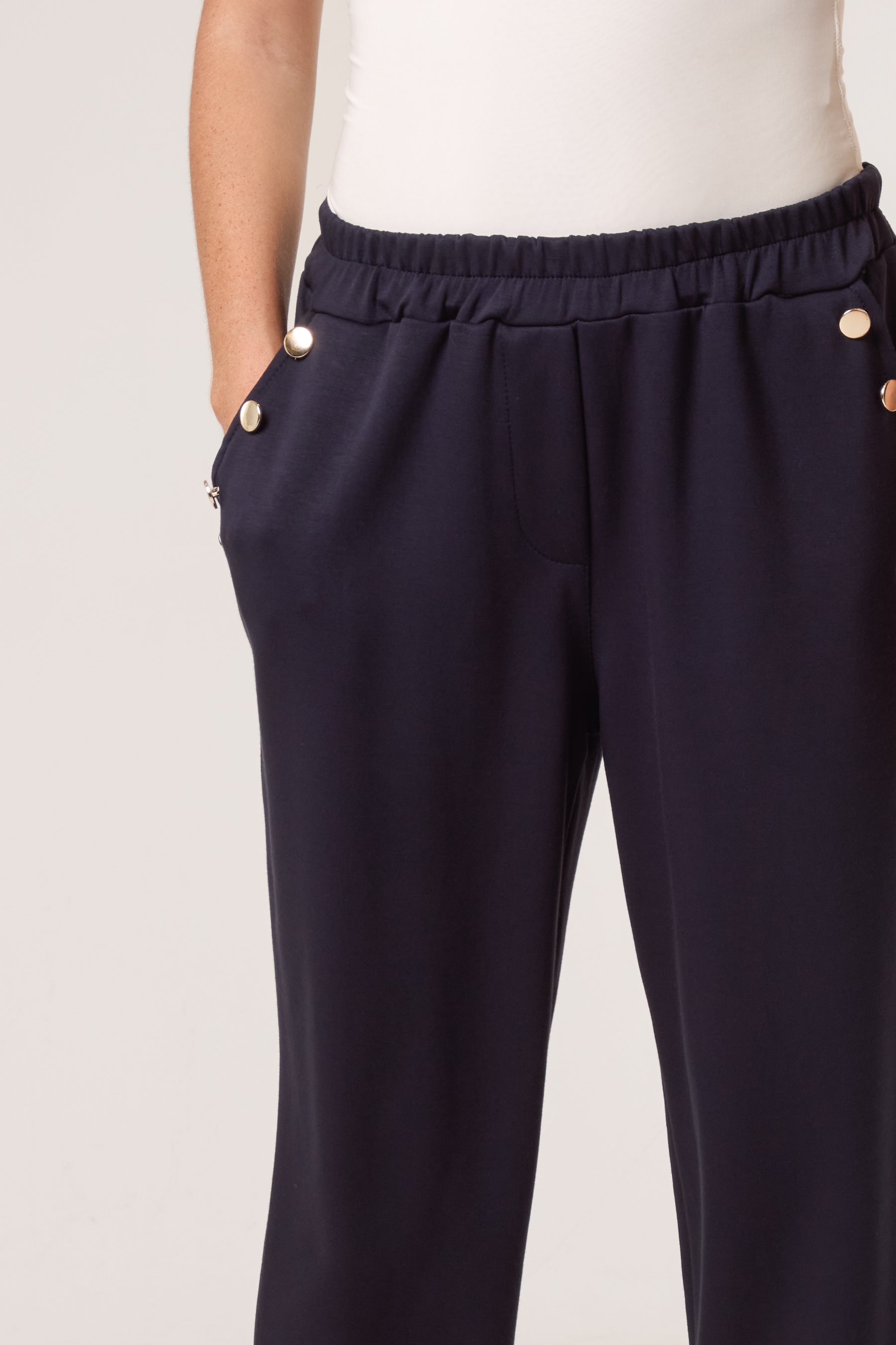Gold Button Detail Soft Touch Trousers