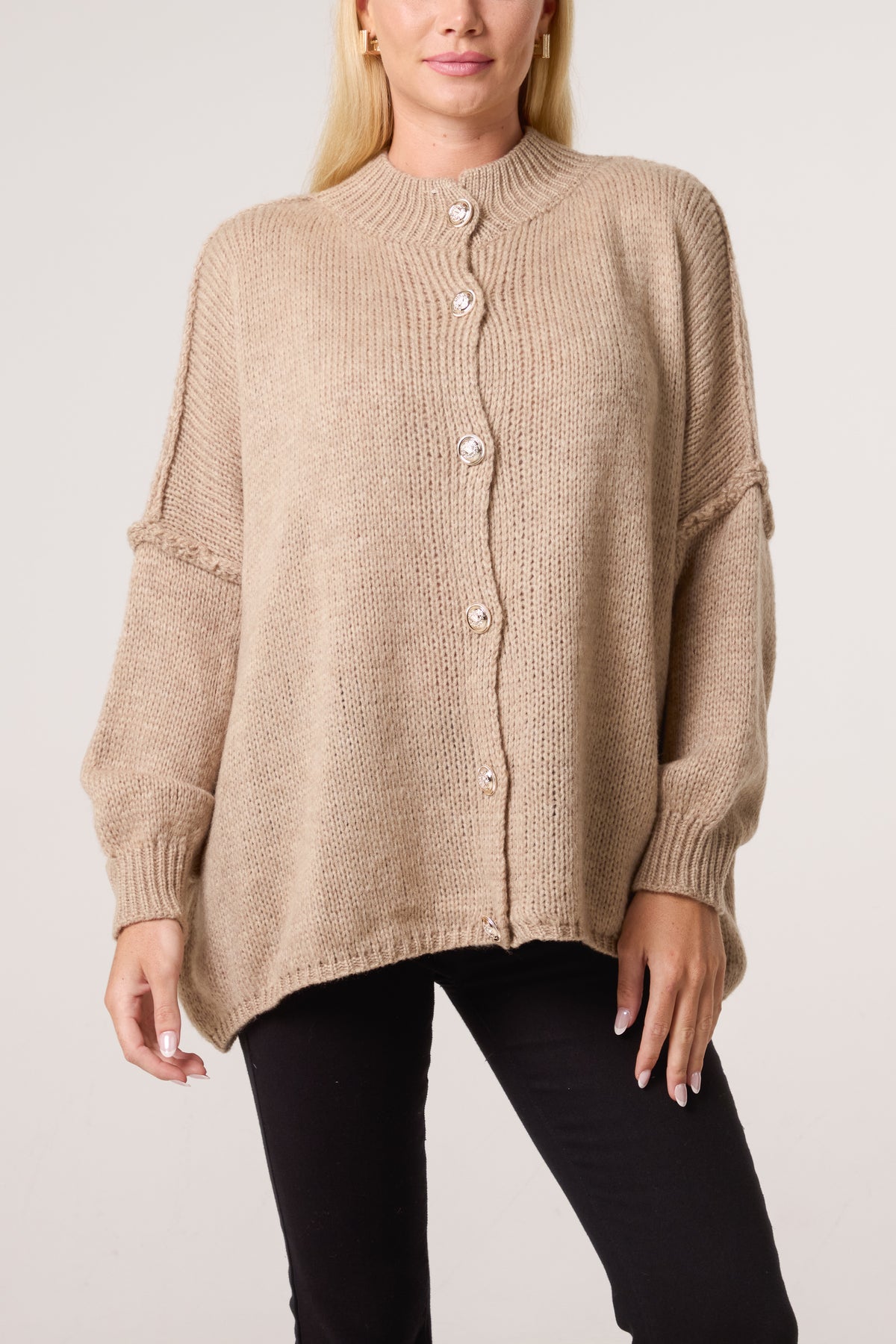 High Neck Wool Blend Cardigan