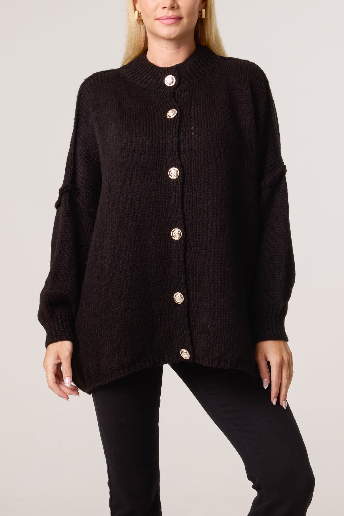 High Neck Wool Blend Cardigan
