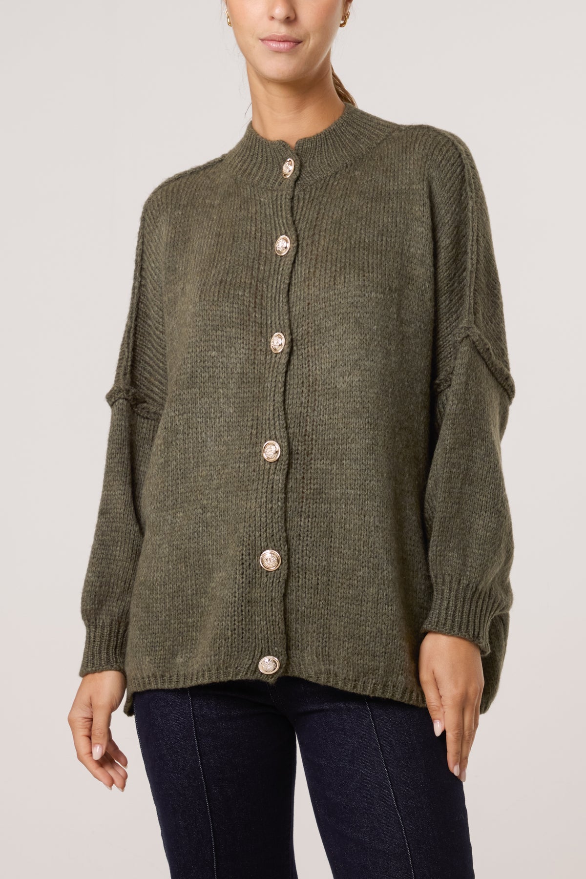 High Neck Wool Blend Cardigan