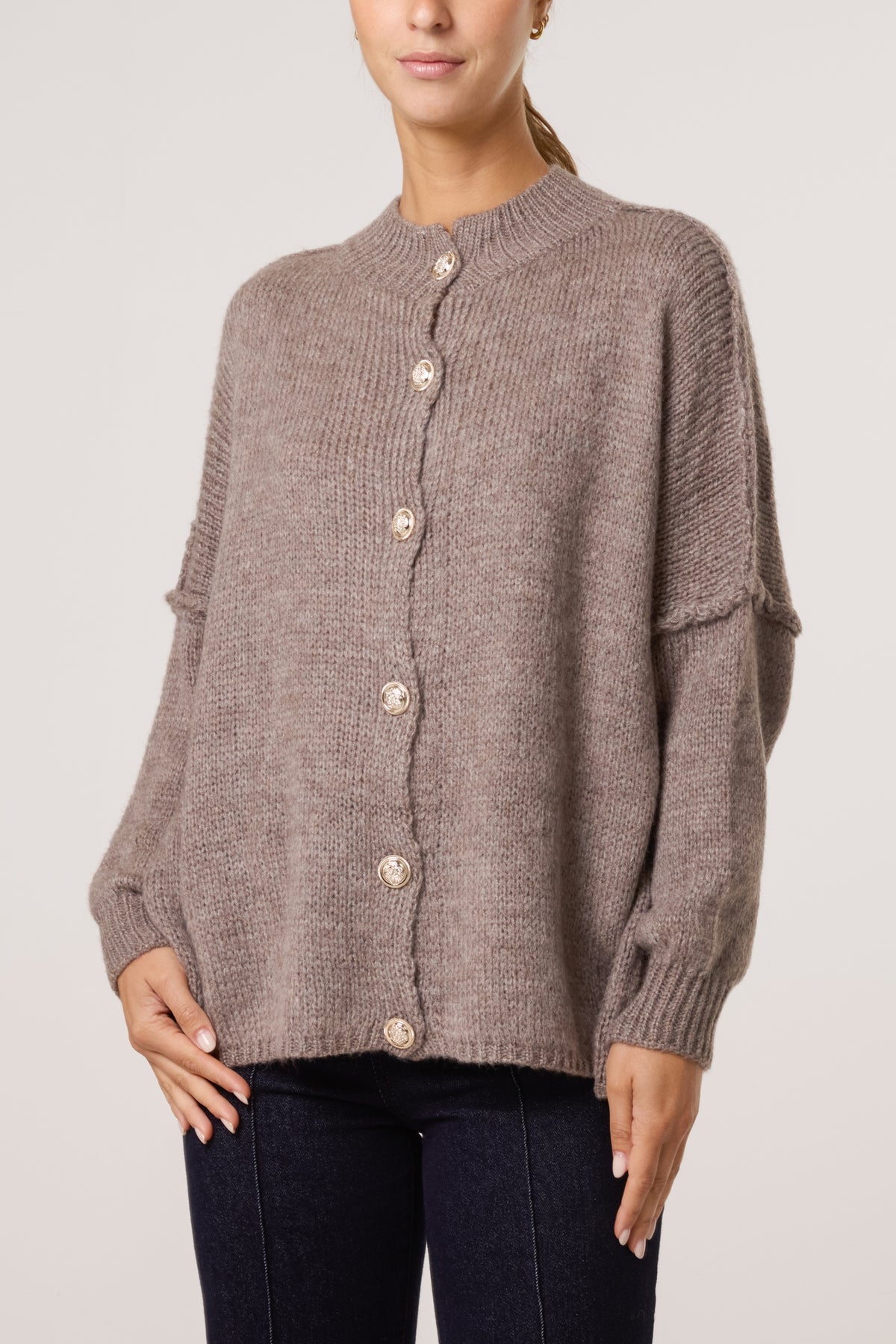 High Neck Wool Blend Cardigan