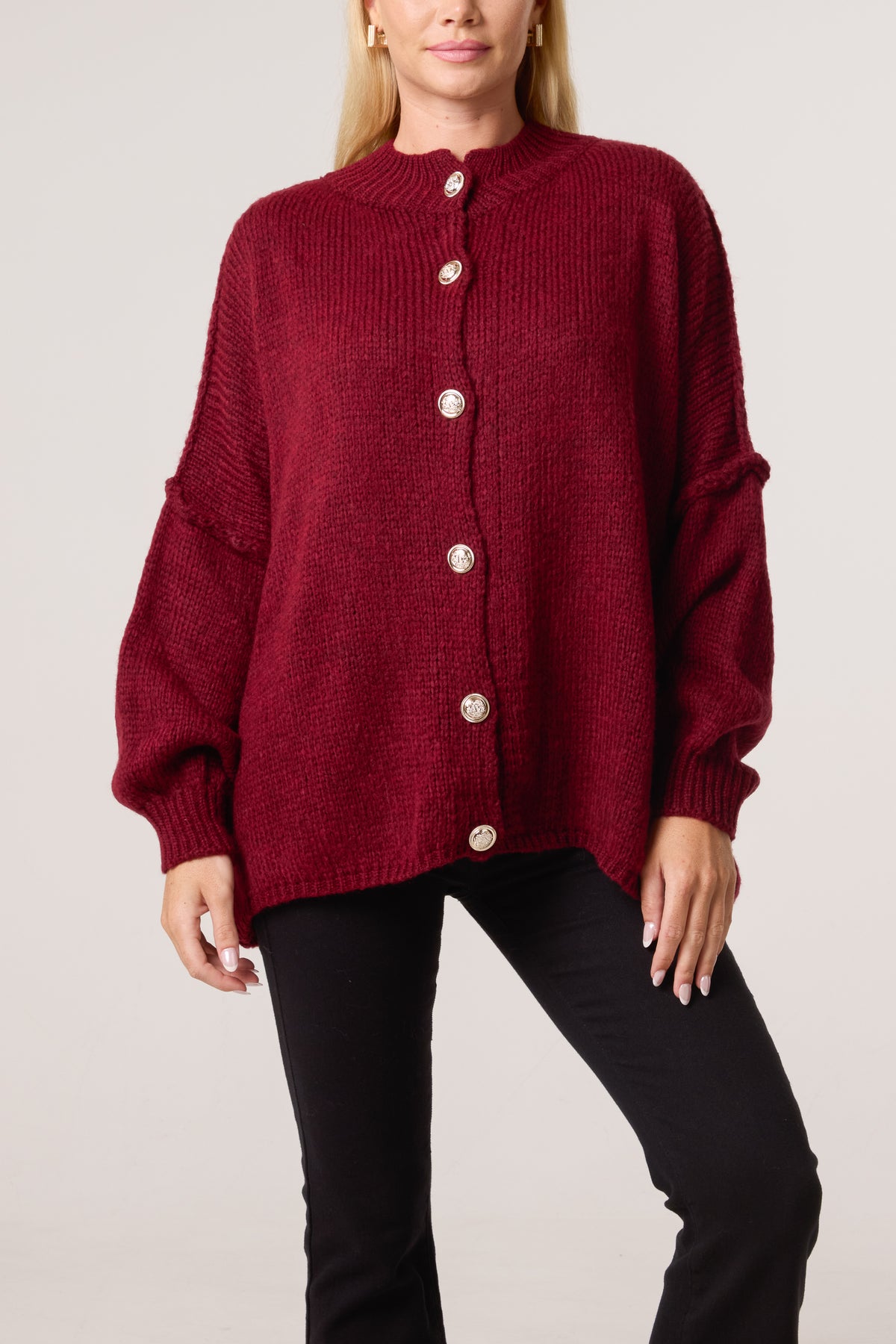 High Neck Wool Blend Cardigan