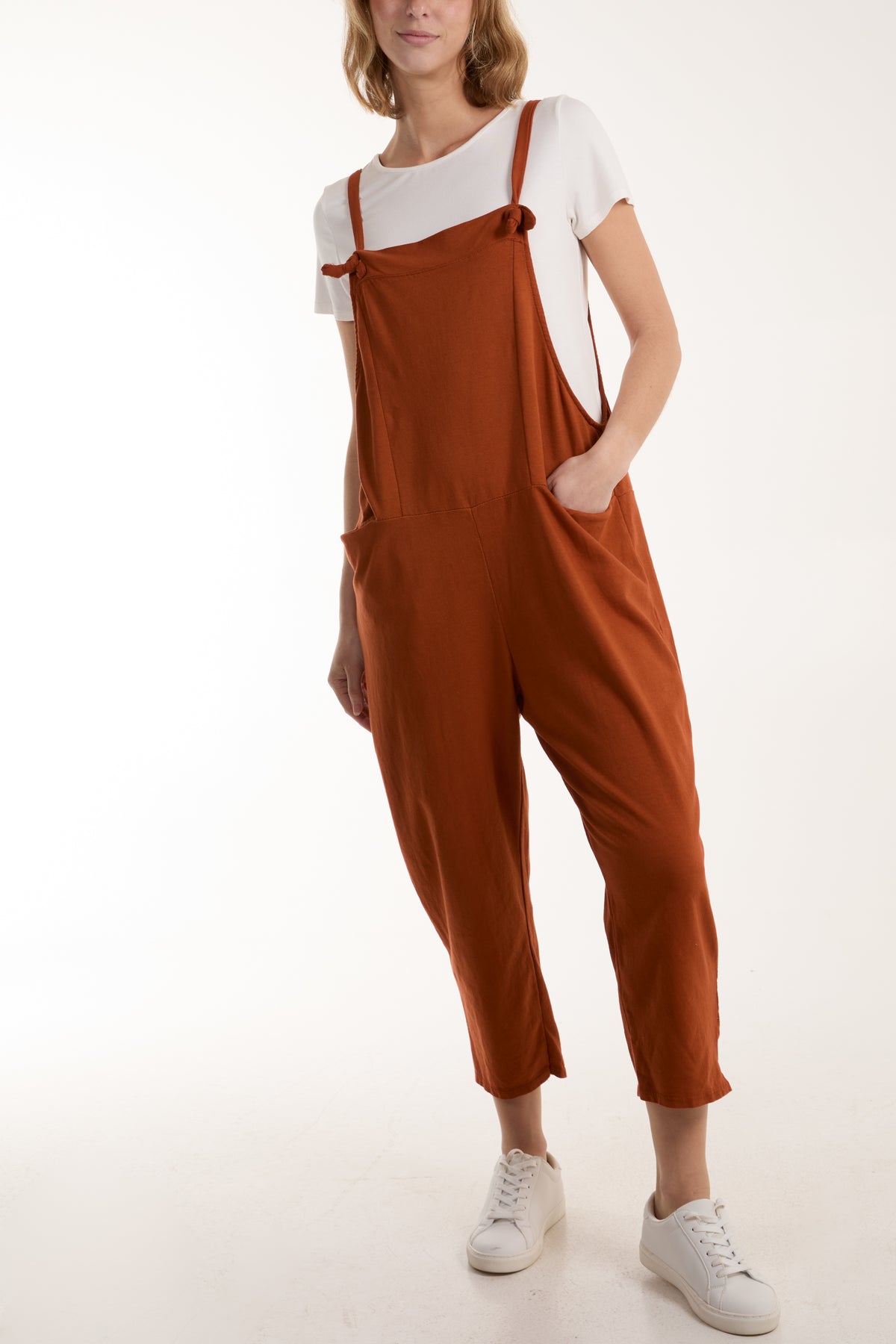 Bow Detail Plain Dungarees