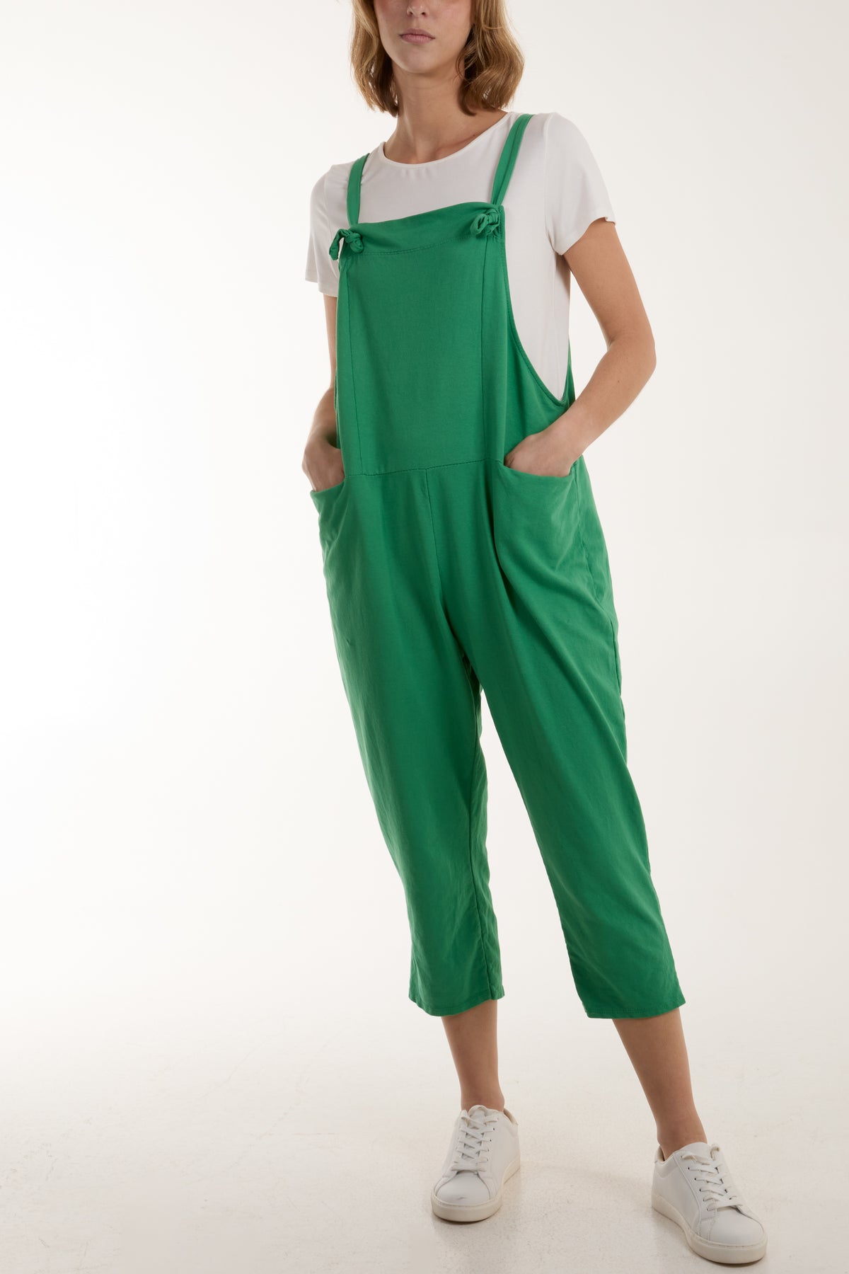 Bow Detail Plain Dungarees