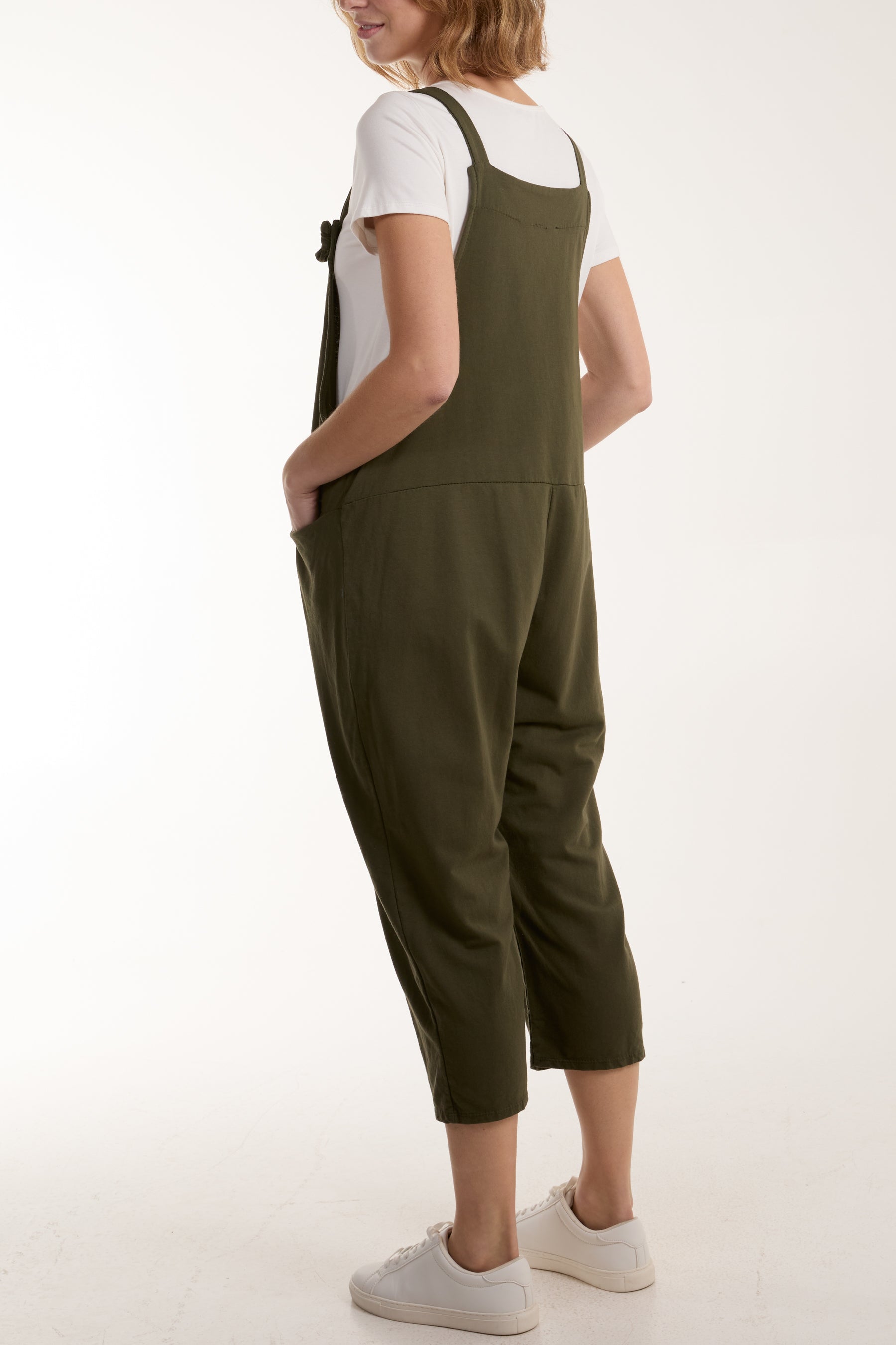 Bow Detail Plain Dungarees