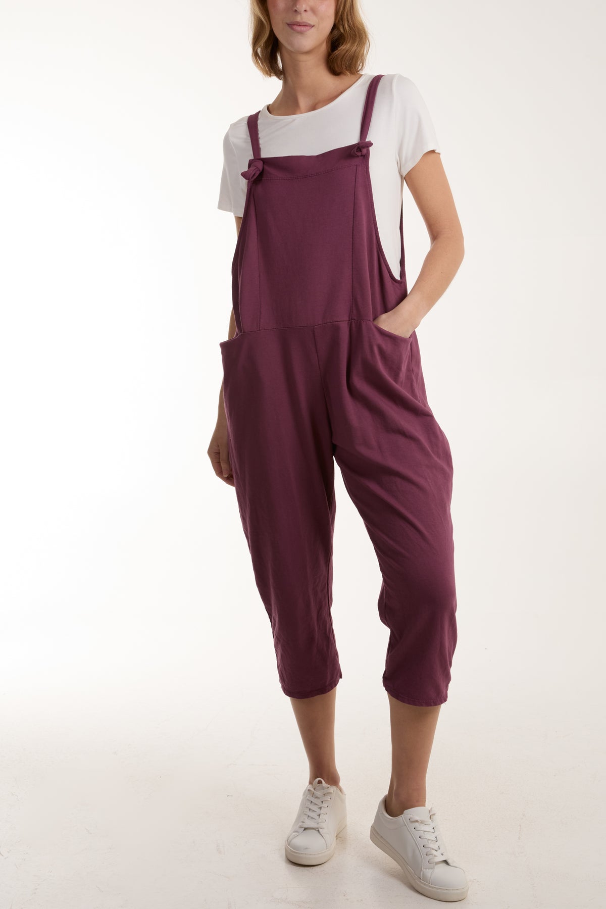 Bow Detail Plain Dungarees