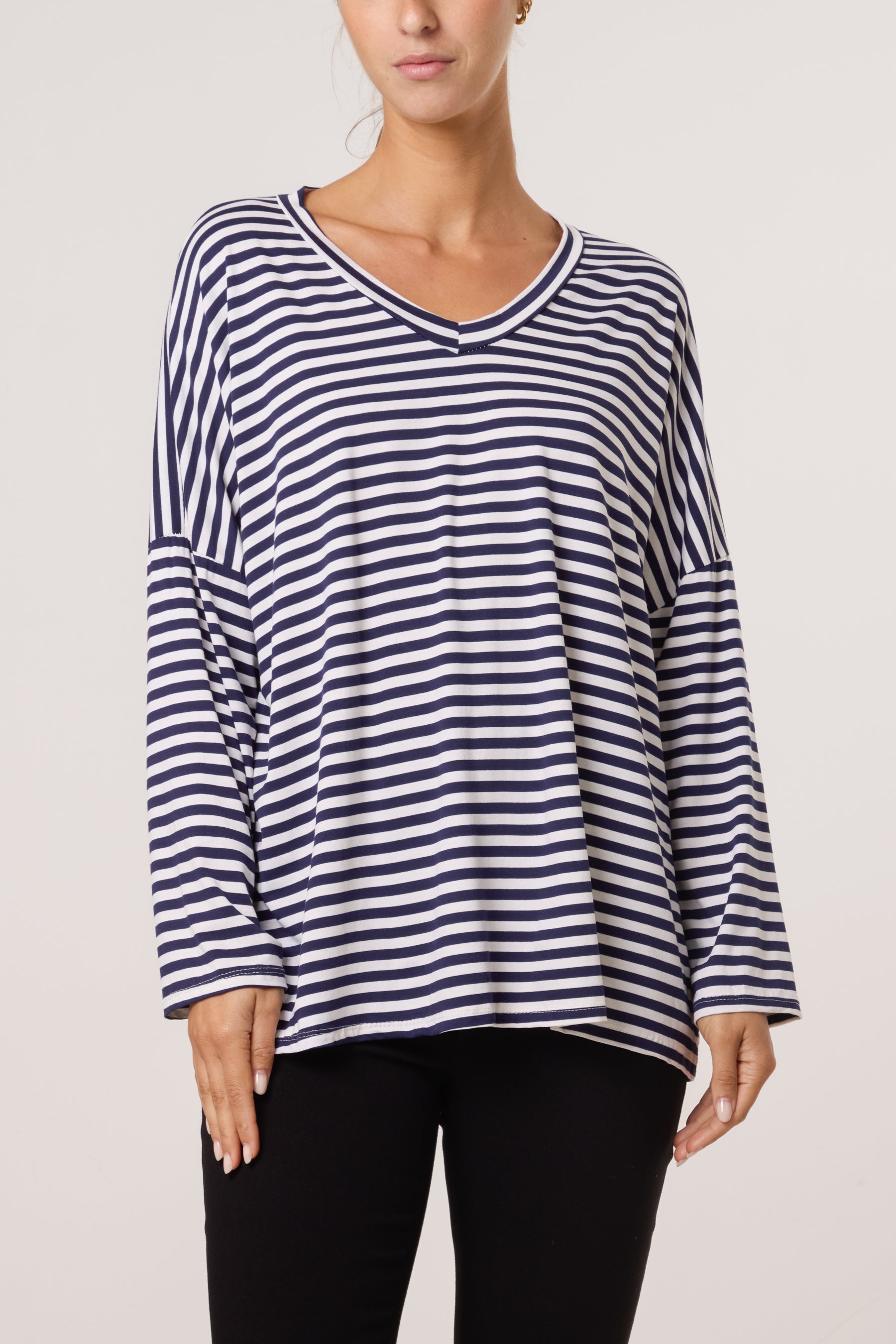 V-Neck Stripe Long Sleeve T-Shirt
