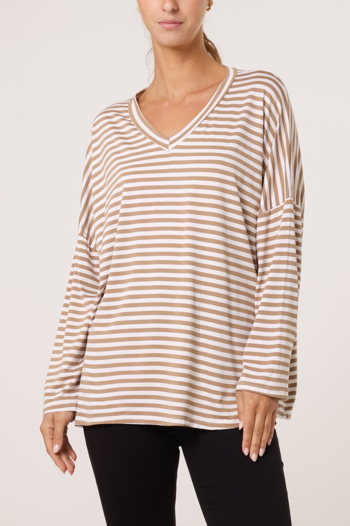 V-Neck Stripe Long Sleeve Top