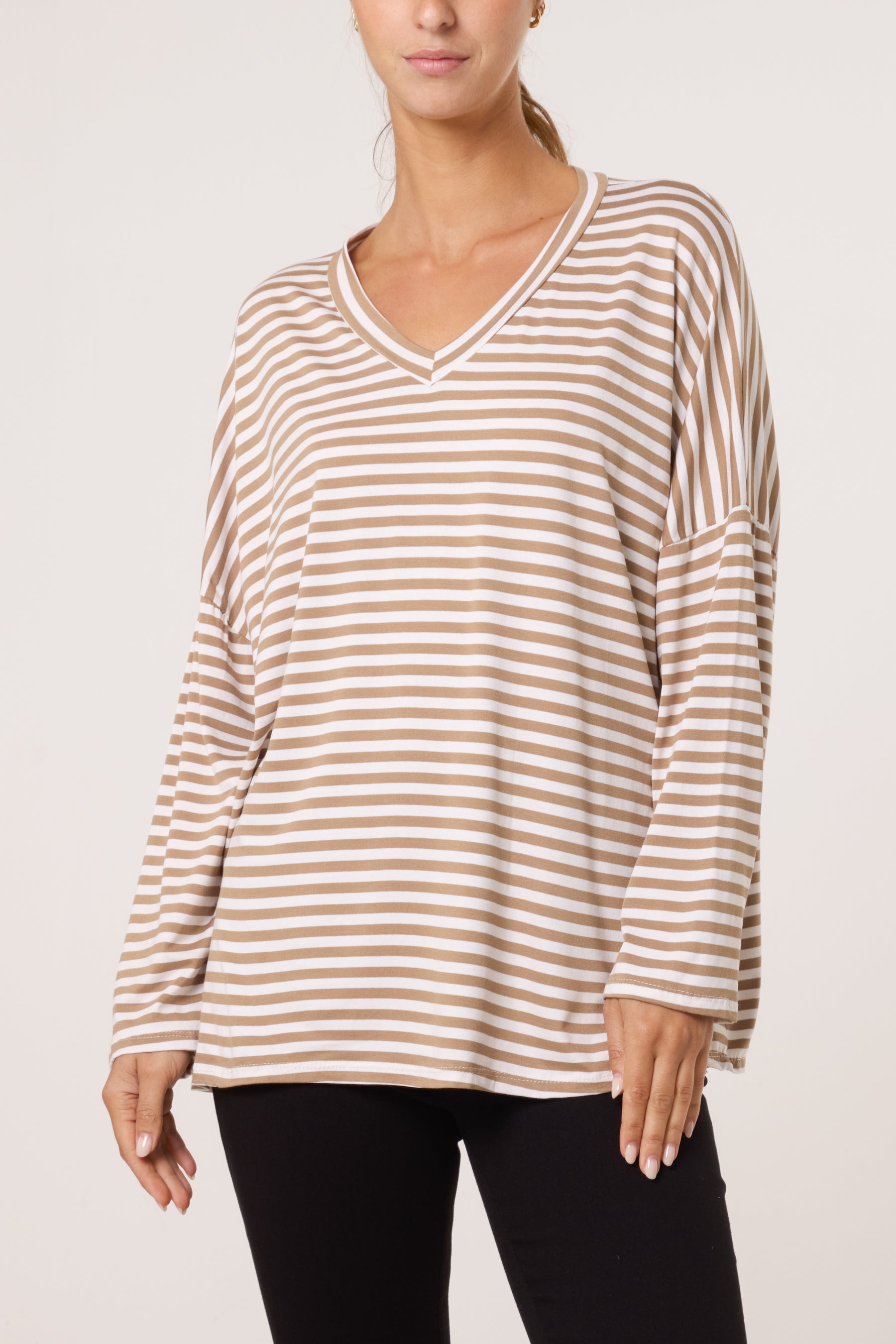V-Neck Stripe Long Sleeve T-Shirt