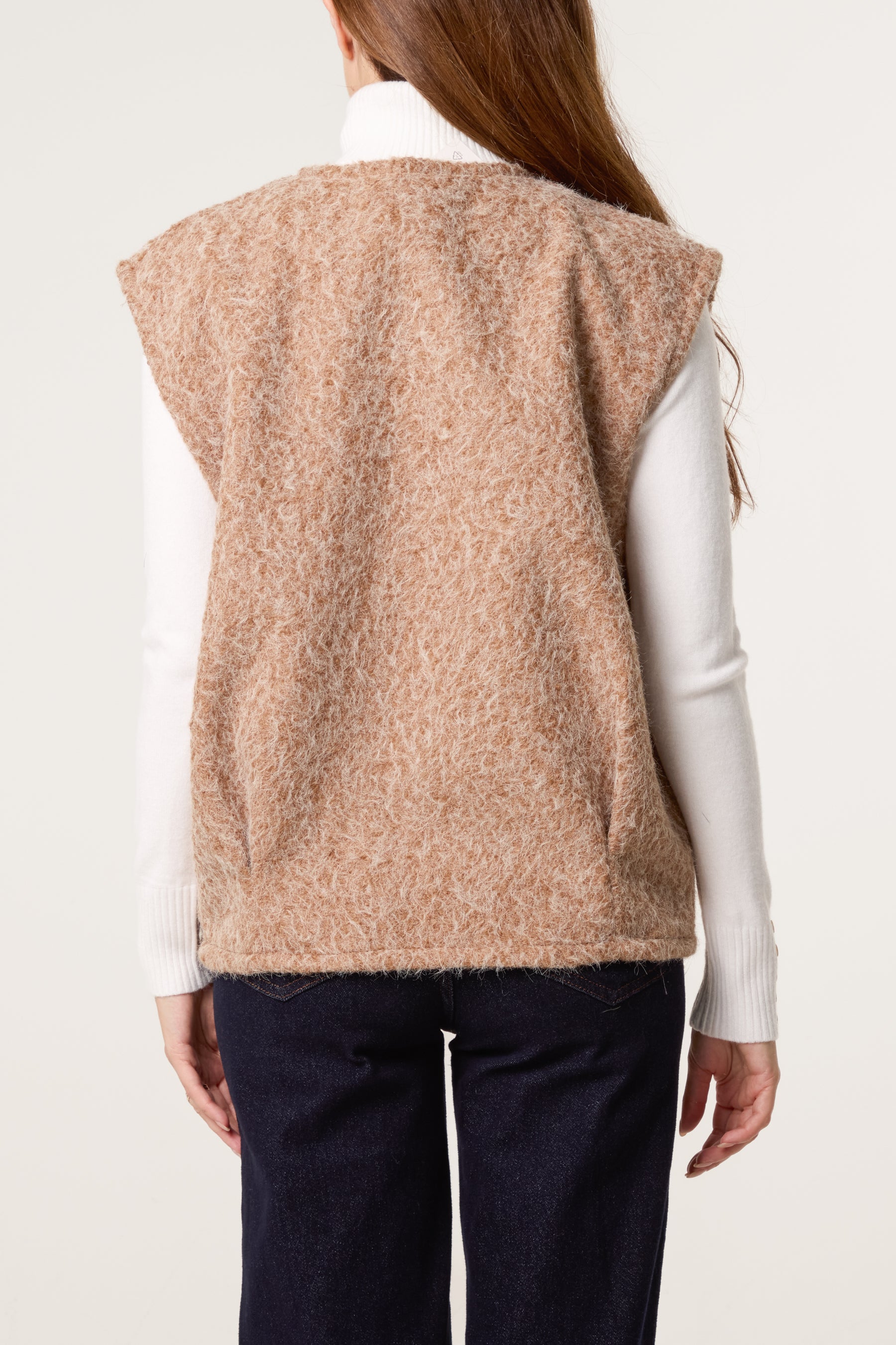 Gold Brooch Wool Blend Vest
