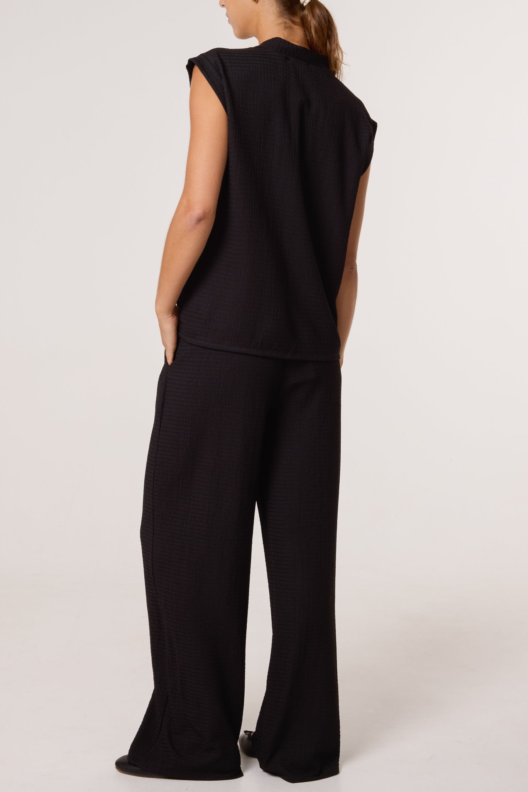 Front Button Top & Wide Leg Trousers Set
