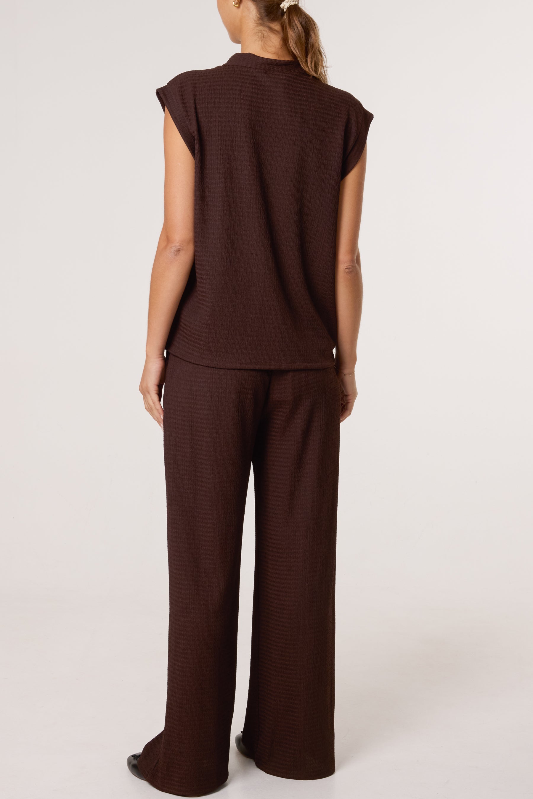 Front Button Top & Wide Leg Trousers Set