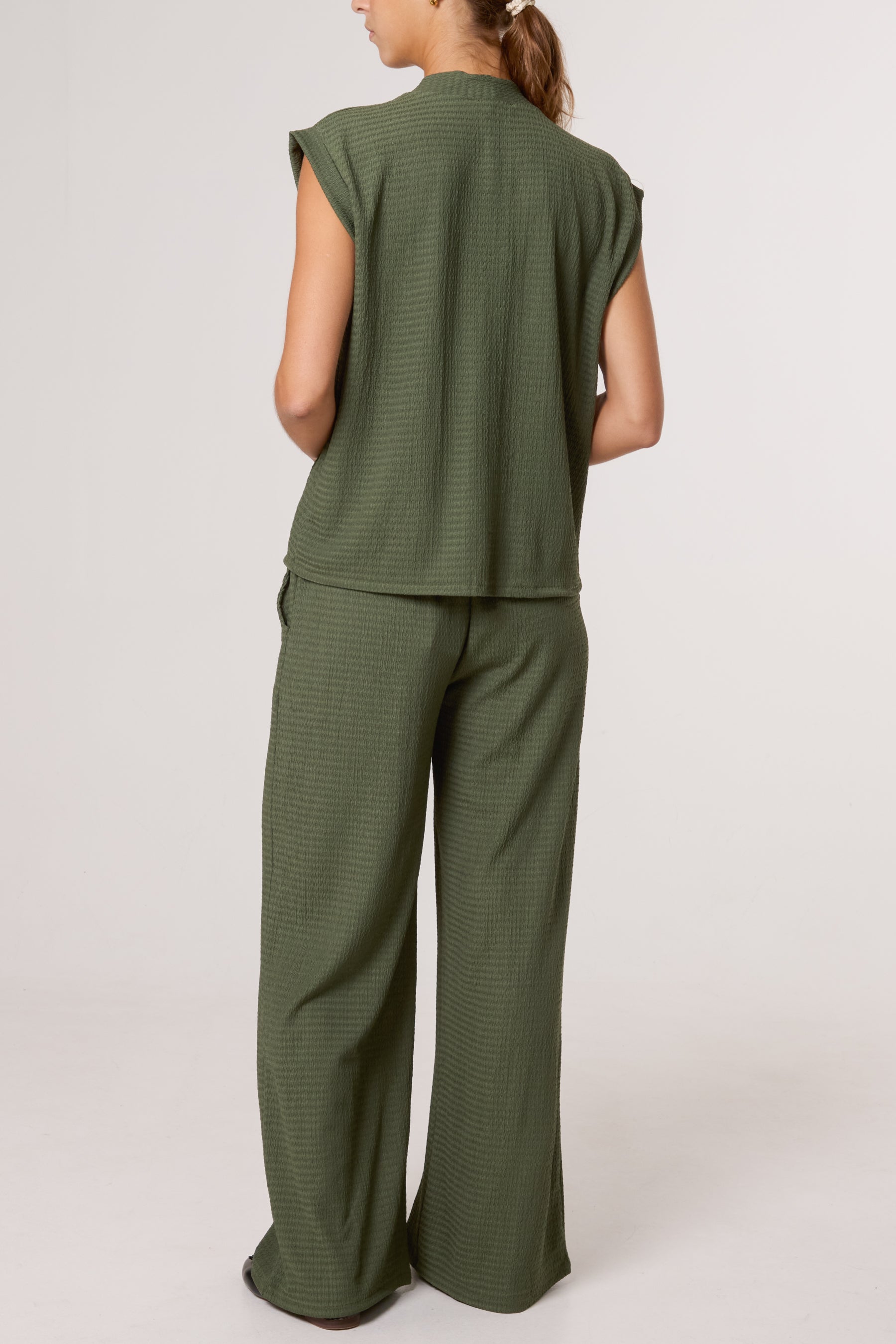 Front Button Top & Wide Leg Trousers Set