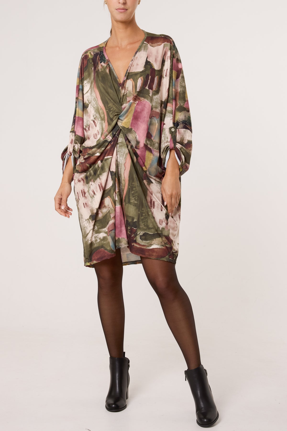 Landscape Print Twist Knot Mini Dress