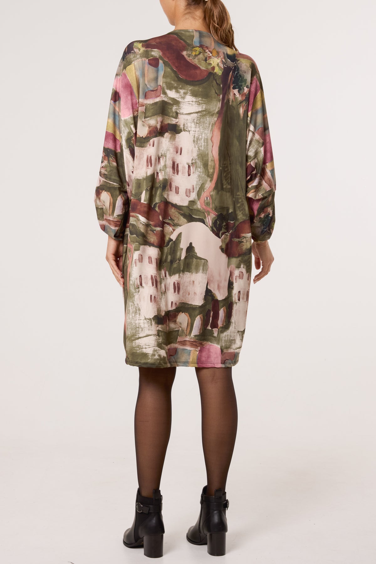 Landscape Print Twist Knot Mini Dress