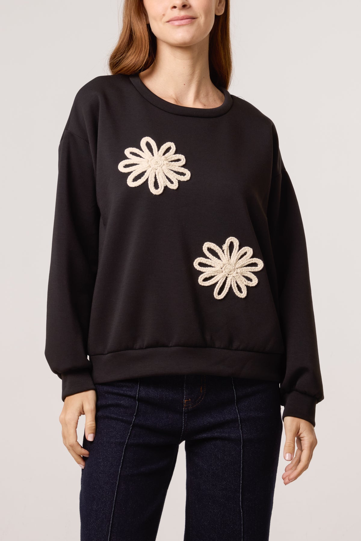 Embroidered Flower Soft Touch Sweatshirt