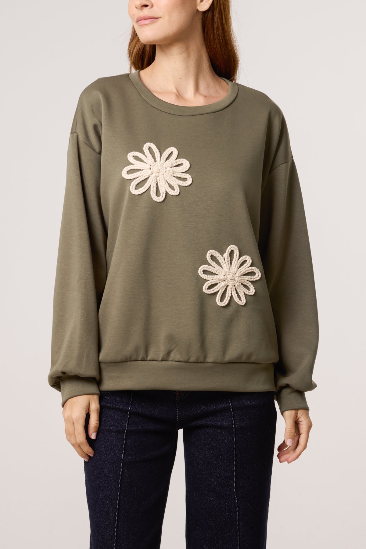 Embroidered Flower Soft Touch Sweatshirt