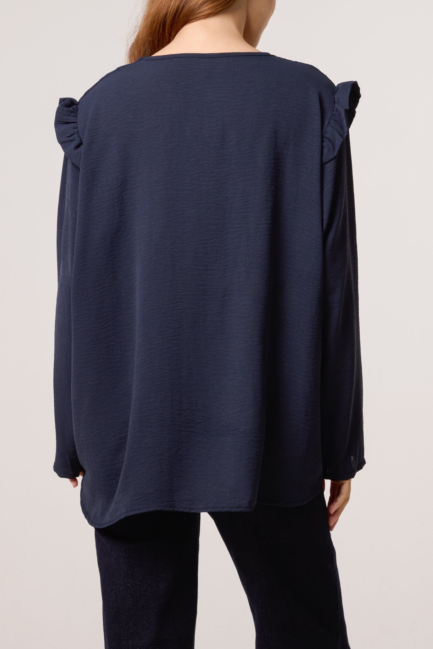 V-Neck Gold Brooch Frill Sleeve Blouse